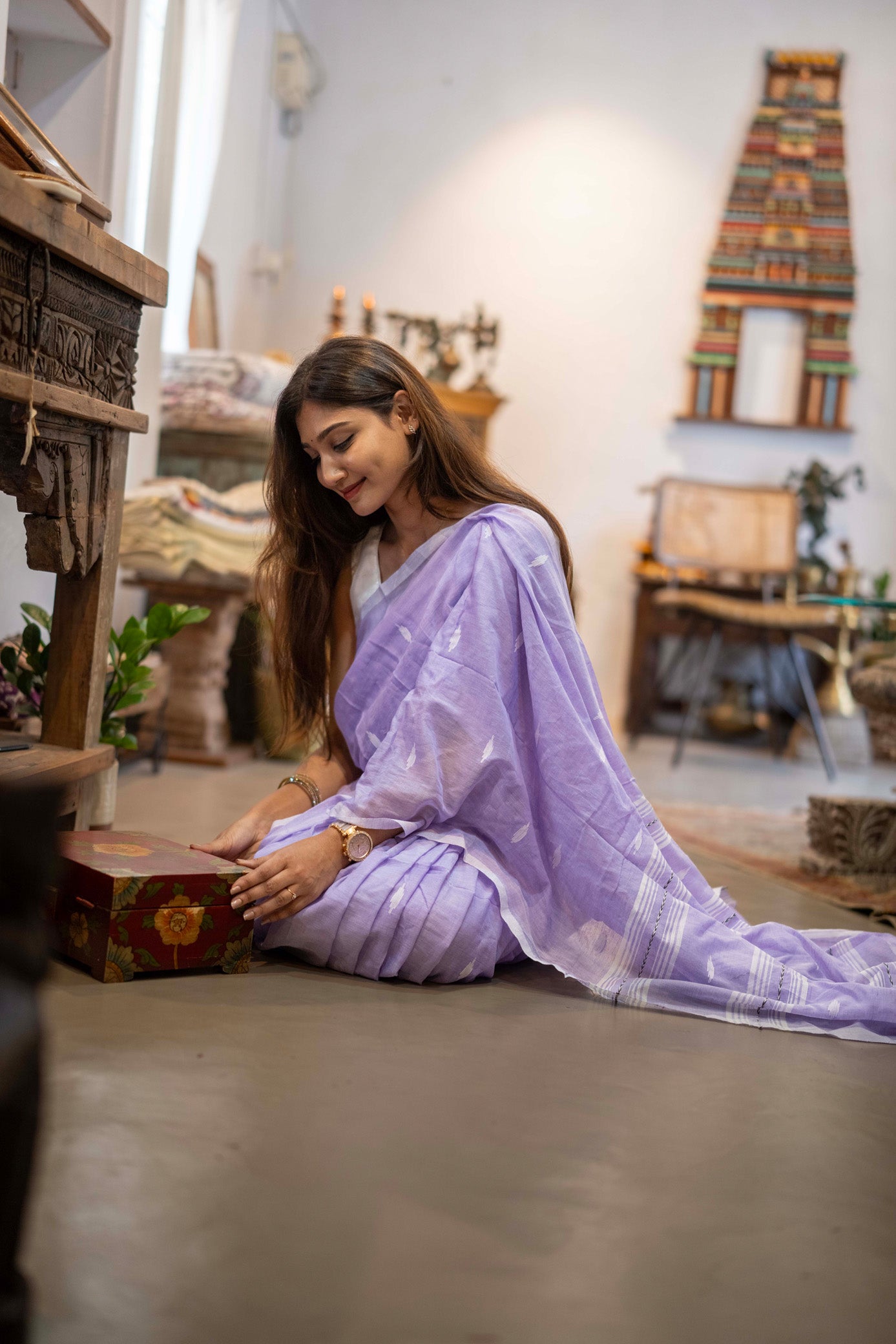Malar Lavender Mul Cotton Saree