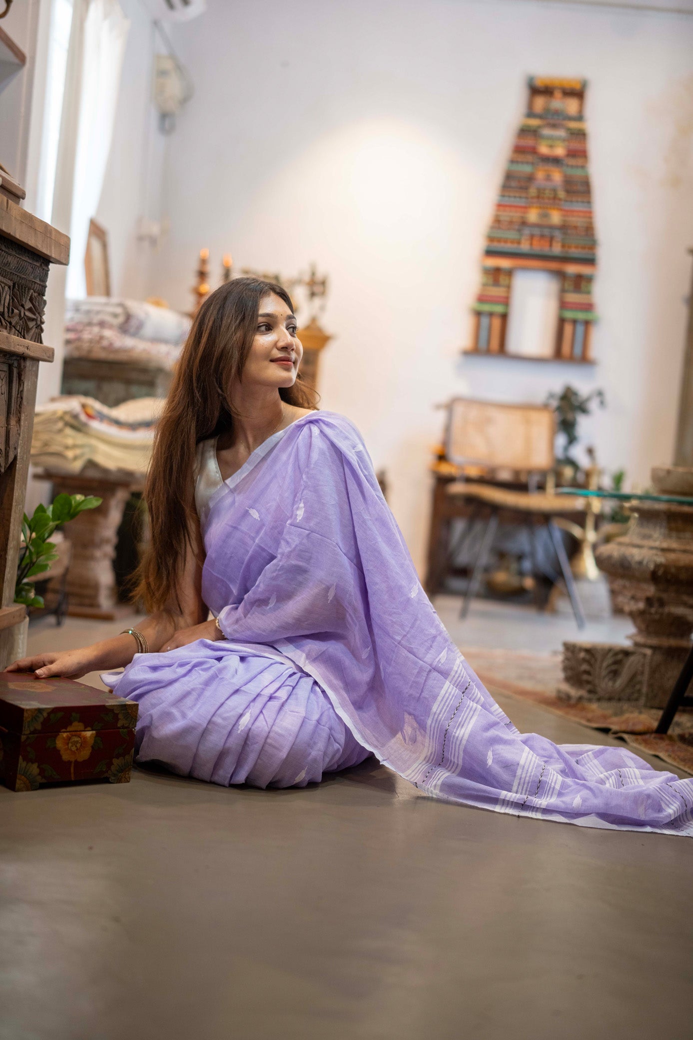 Malar Lavender Mul Cotton Saree