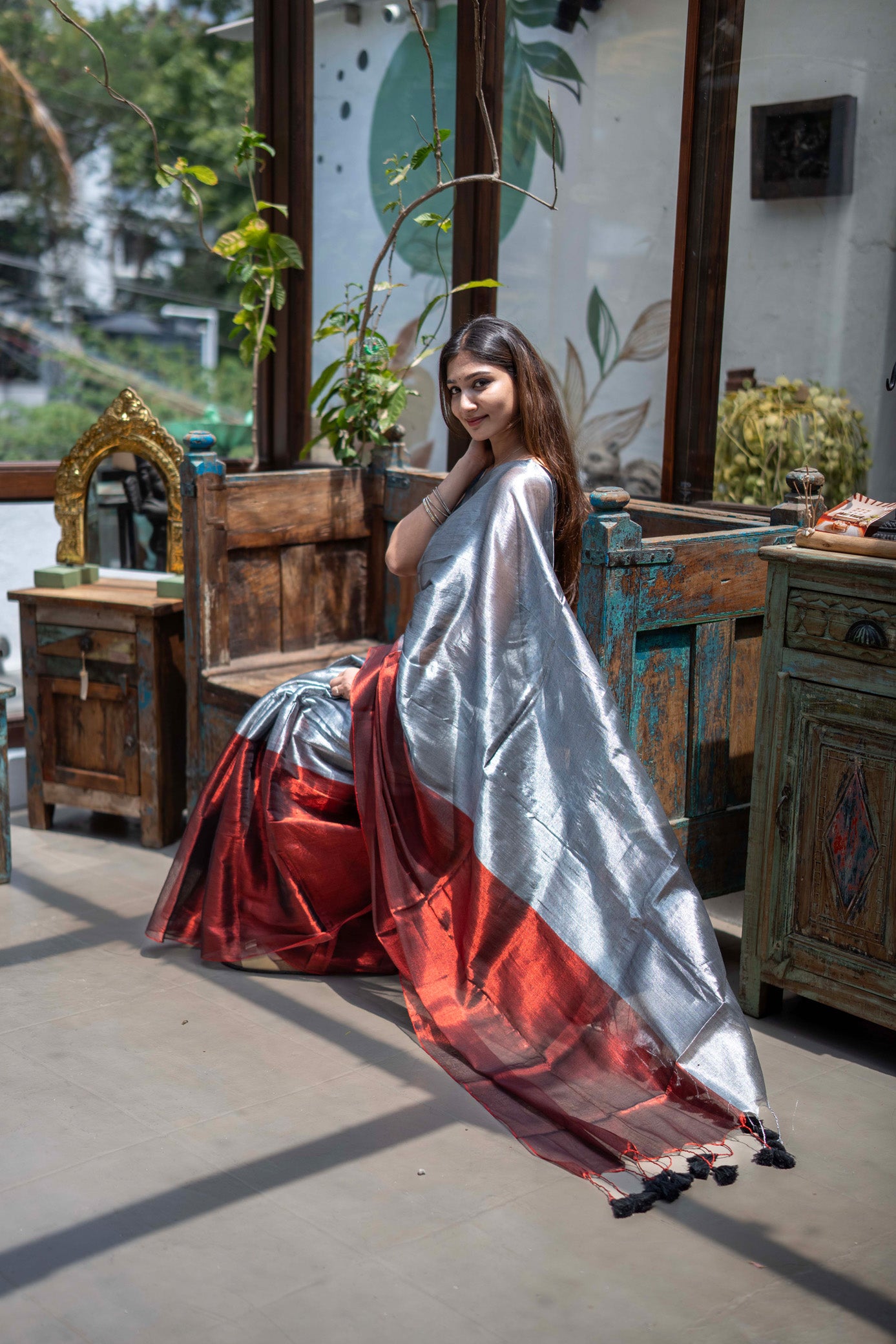 Grey Mul Cotton Saree