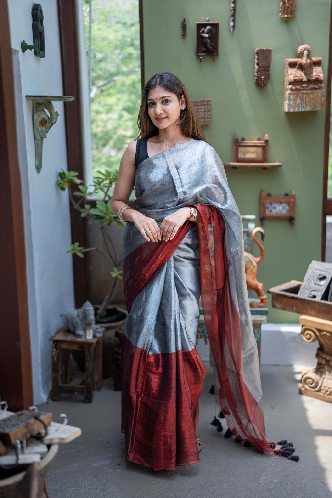 Grey Mul Cotton Saree