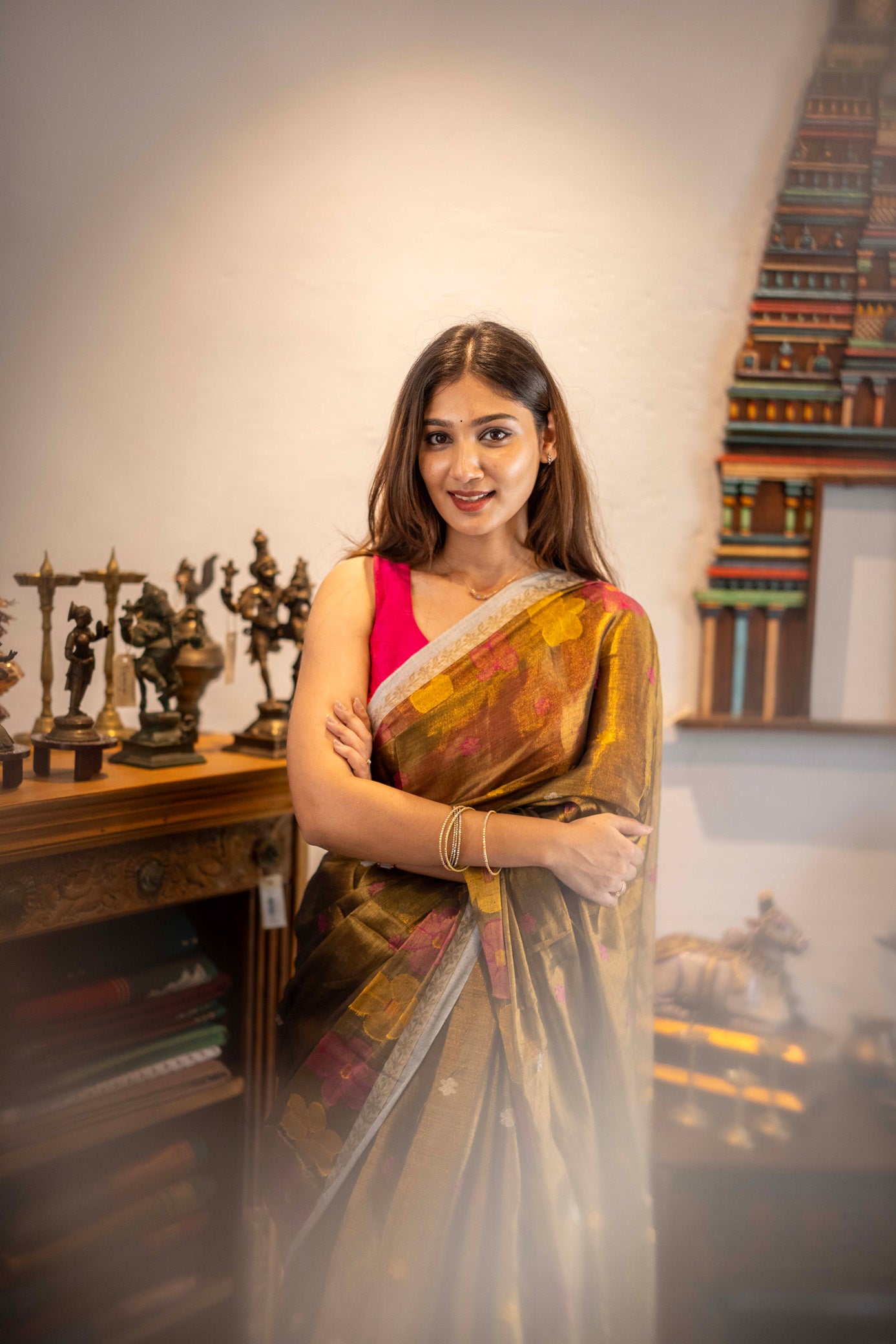 Kanaka Brown Mul Cotton Saree