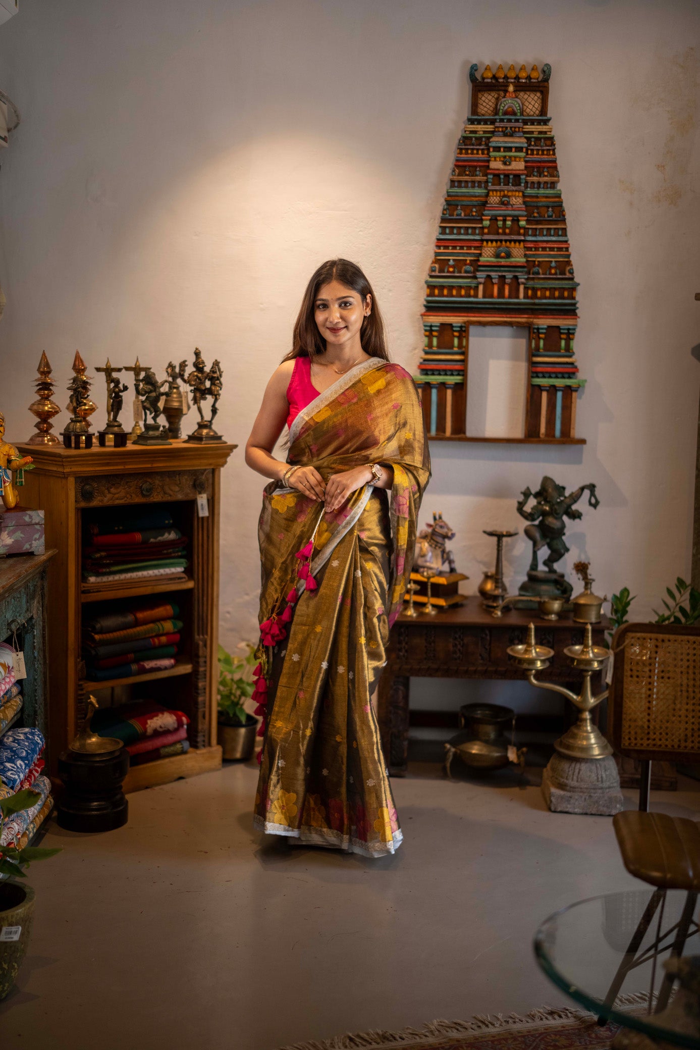 Kanaka Brown Mul Cotton Saree