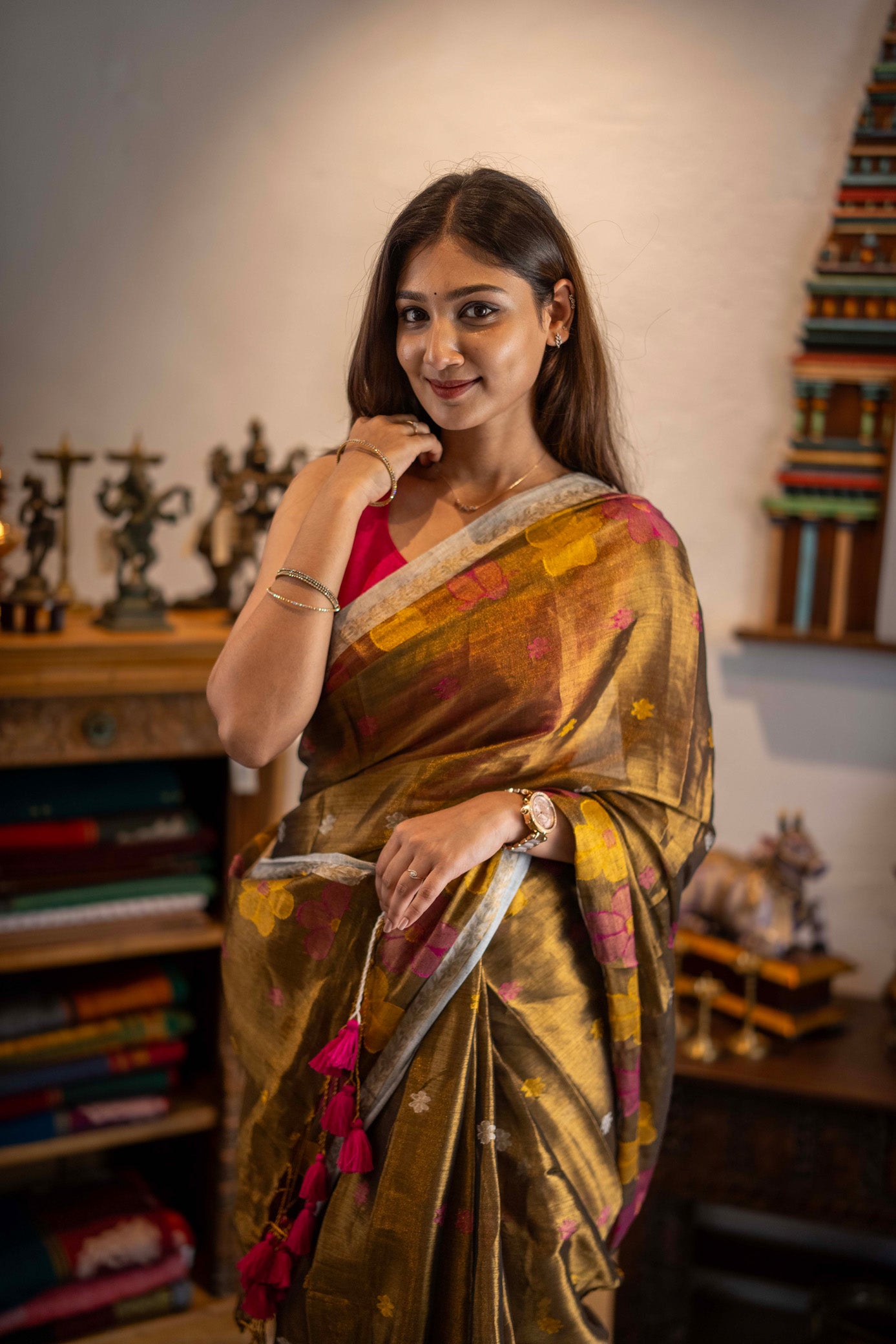 Kanaka Brown Mul Cotton Saree