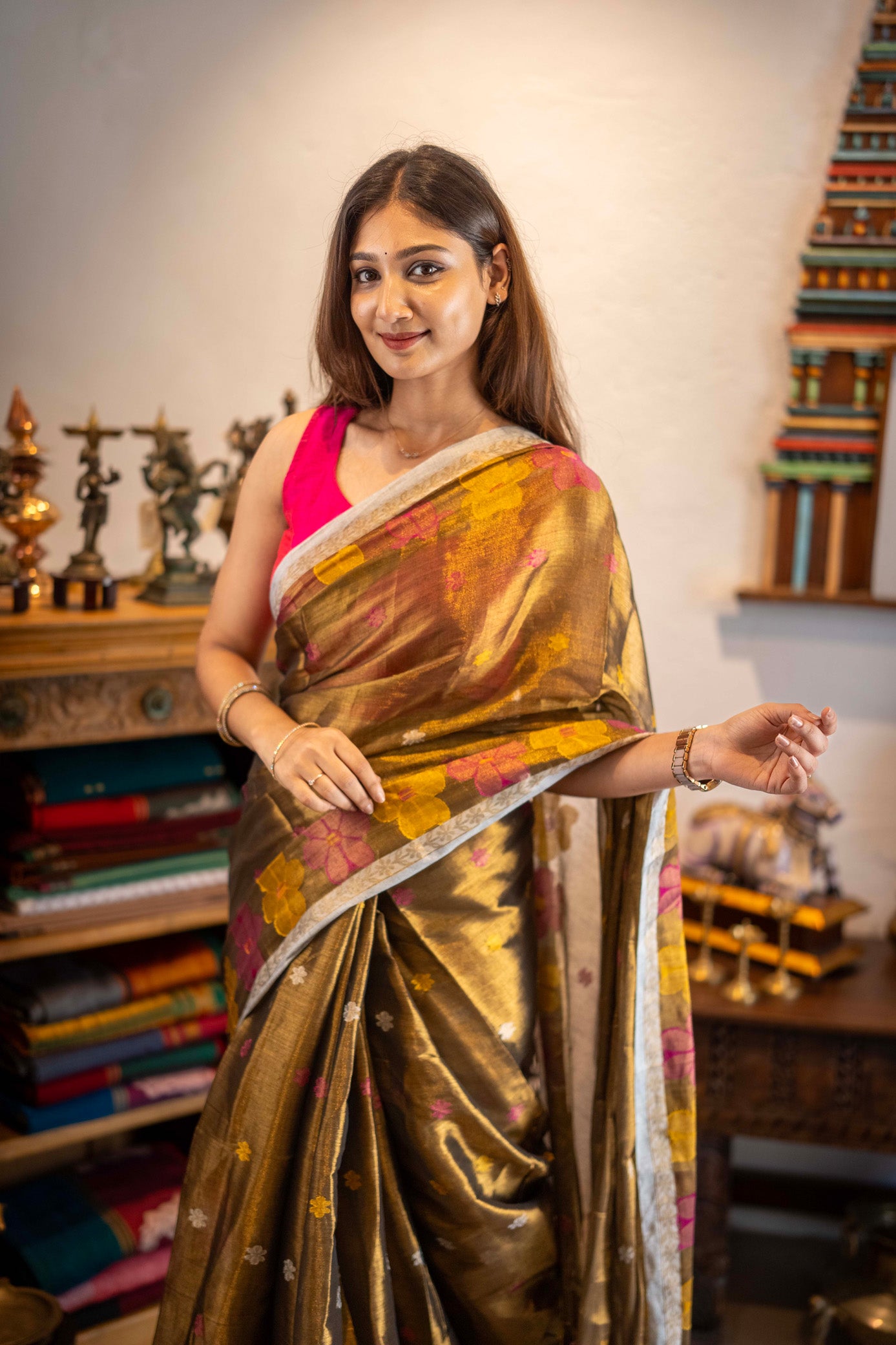 Kanaka Brown Mul Cotton Saree