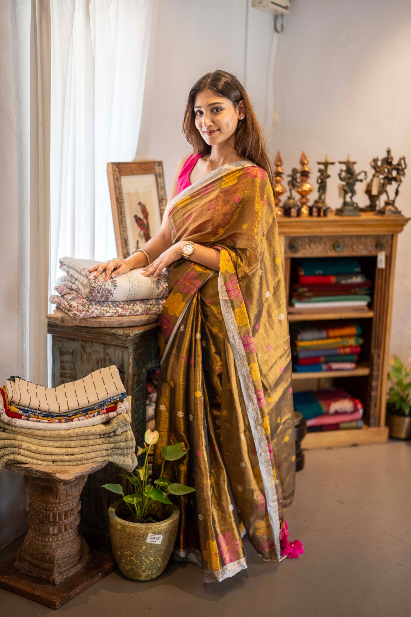 Kanaka Brown Mul Cotton Saree