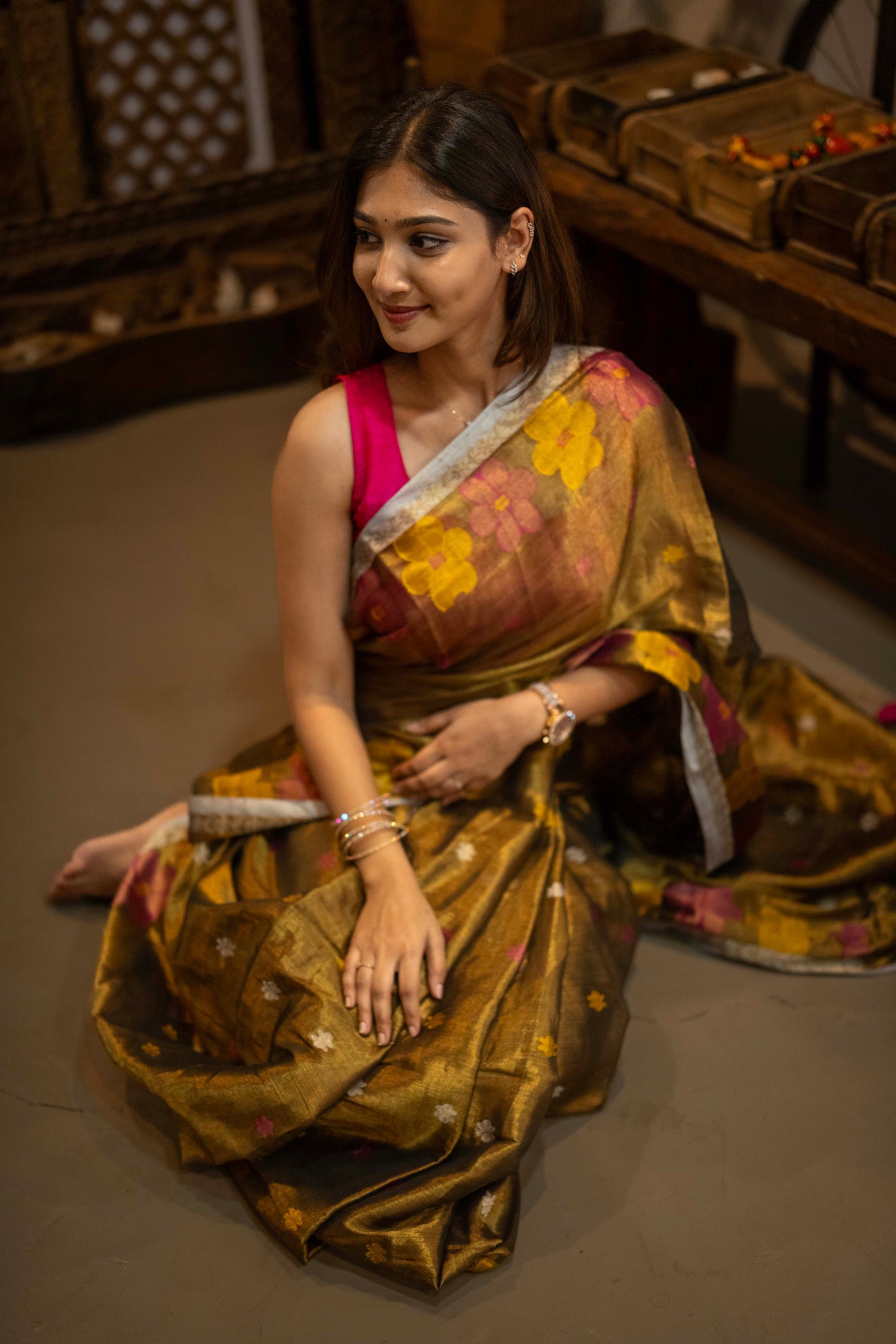 Kanaka Brown Mul Cotton Saree