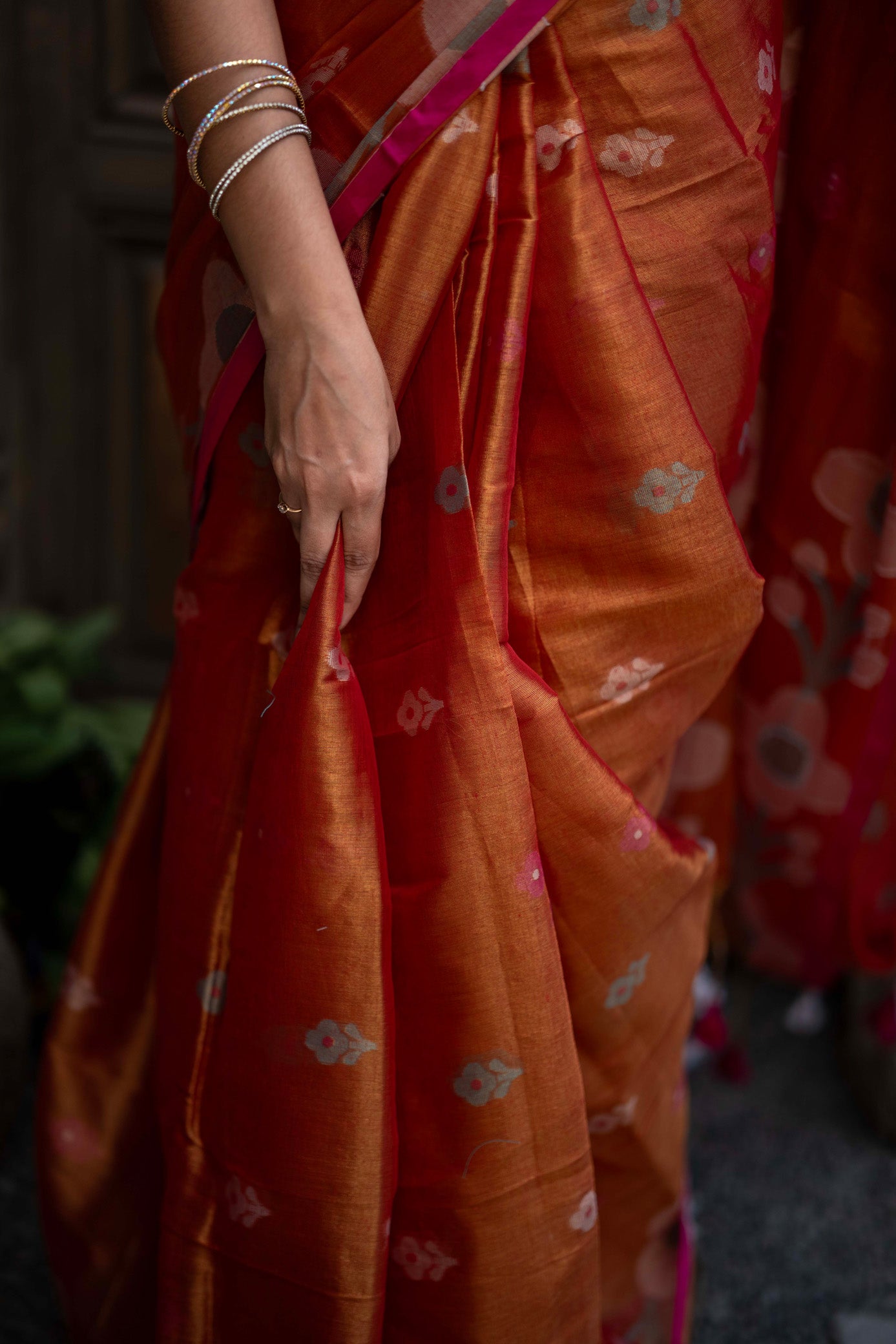 Kumari Orange Mul Cotton Saree