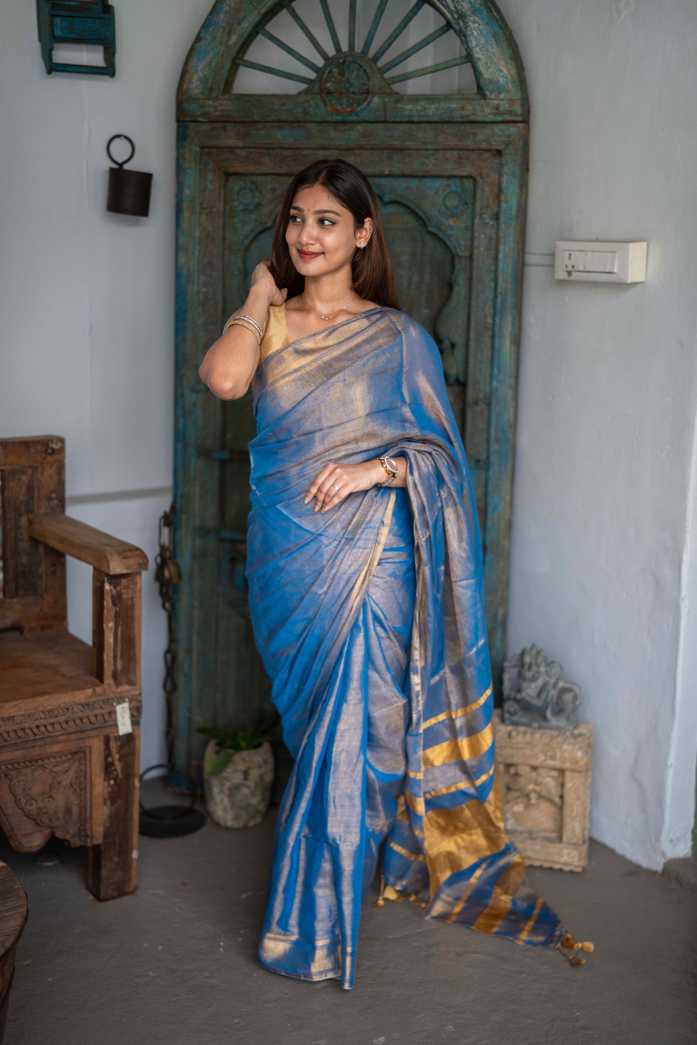Neelambari Blue Mul Cotton Saree