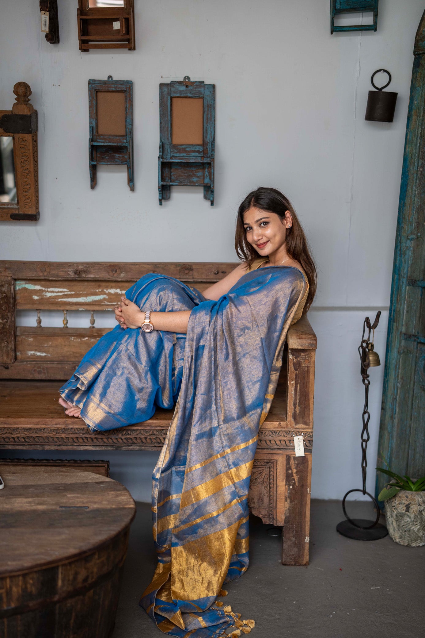 Neelambari Blue Mul Cotton Saree