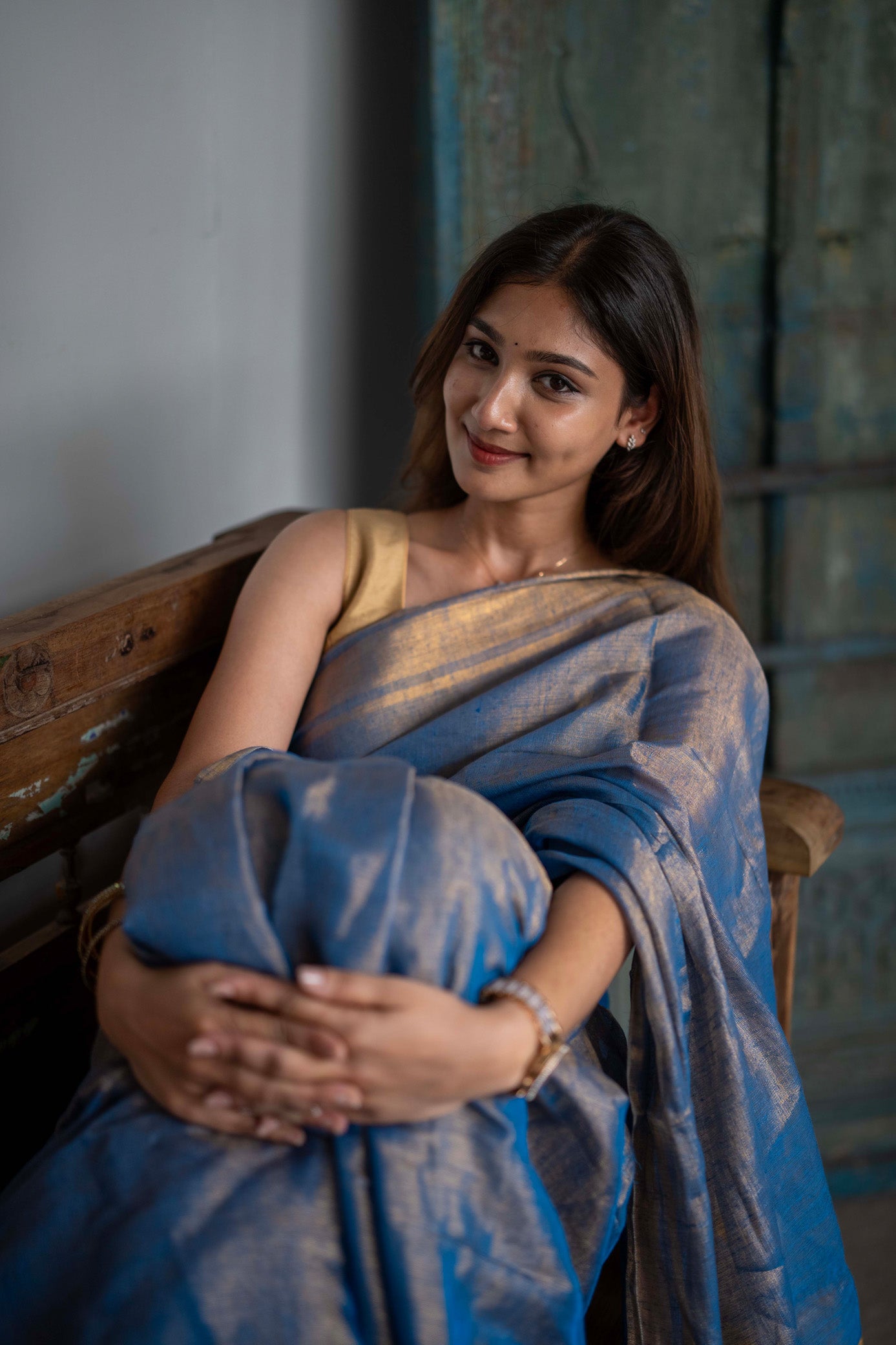 Neelambari Blue Mul Cotton Saree