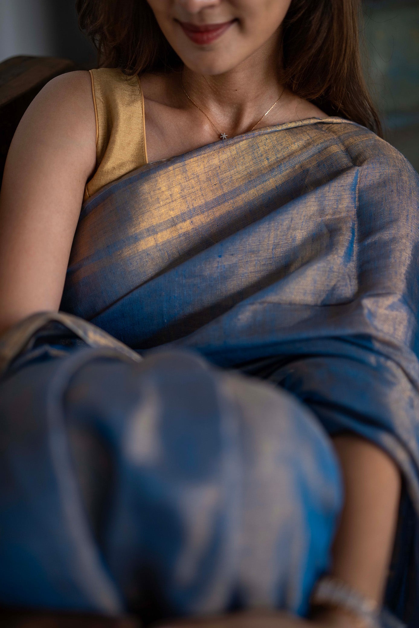 Neelambari Blue Mul Cotton Saree