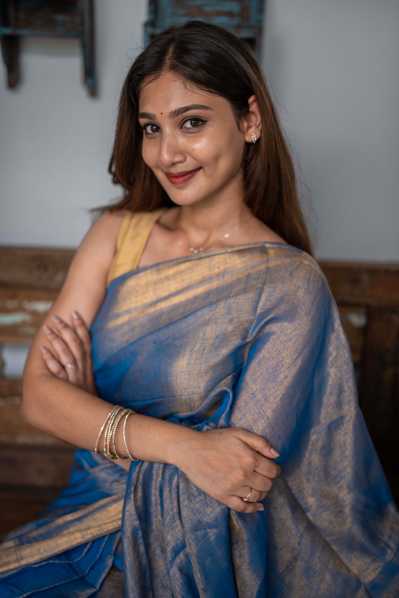 Neelambari Blue Mul Cotton Saree