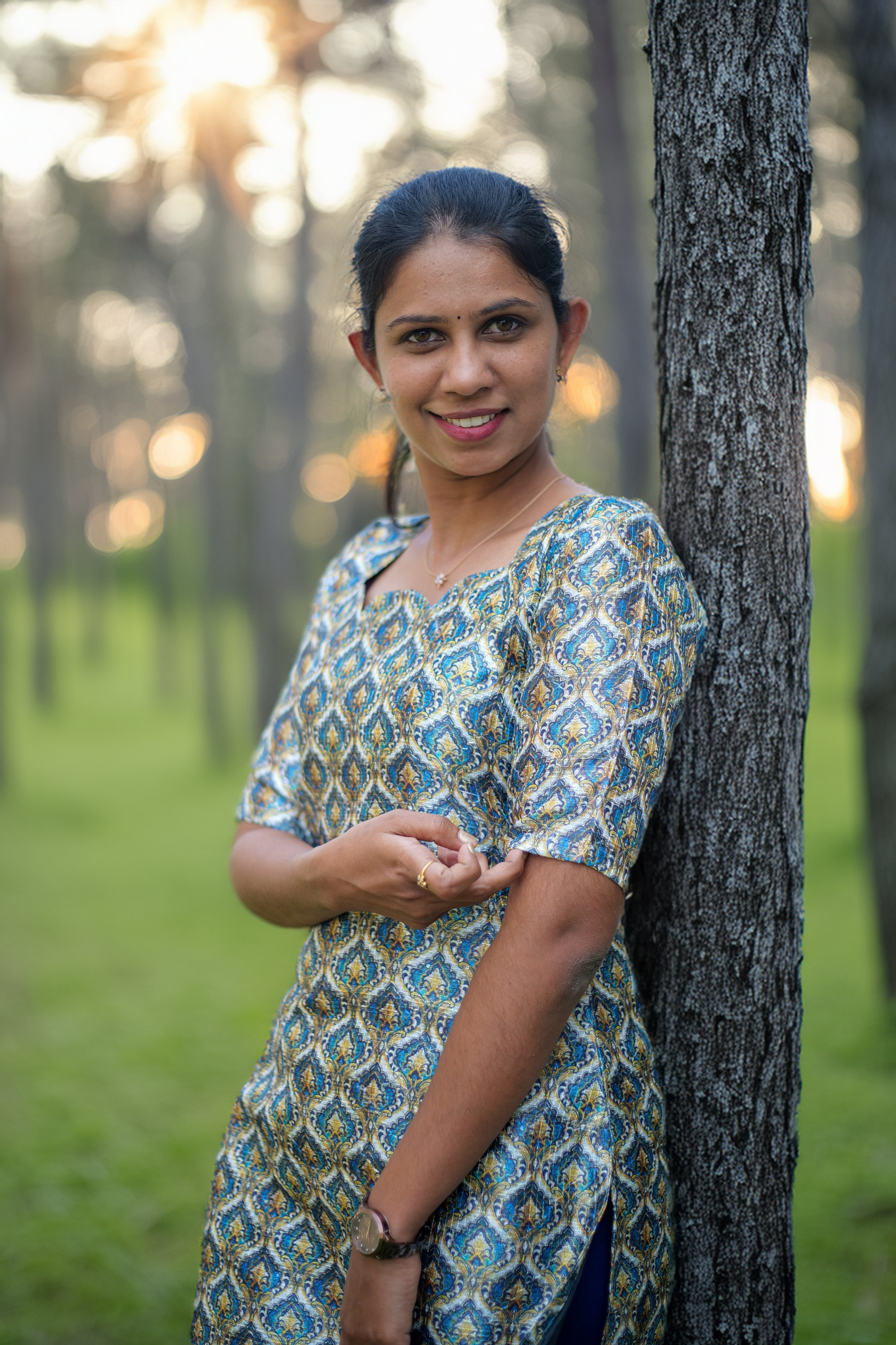Elegant Blue & Gold Printed Cotton Kurti for Women