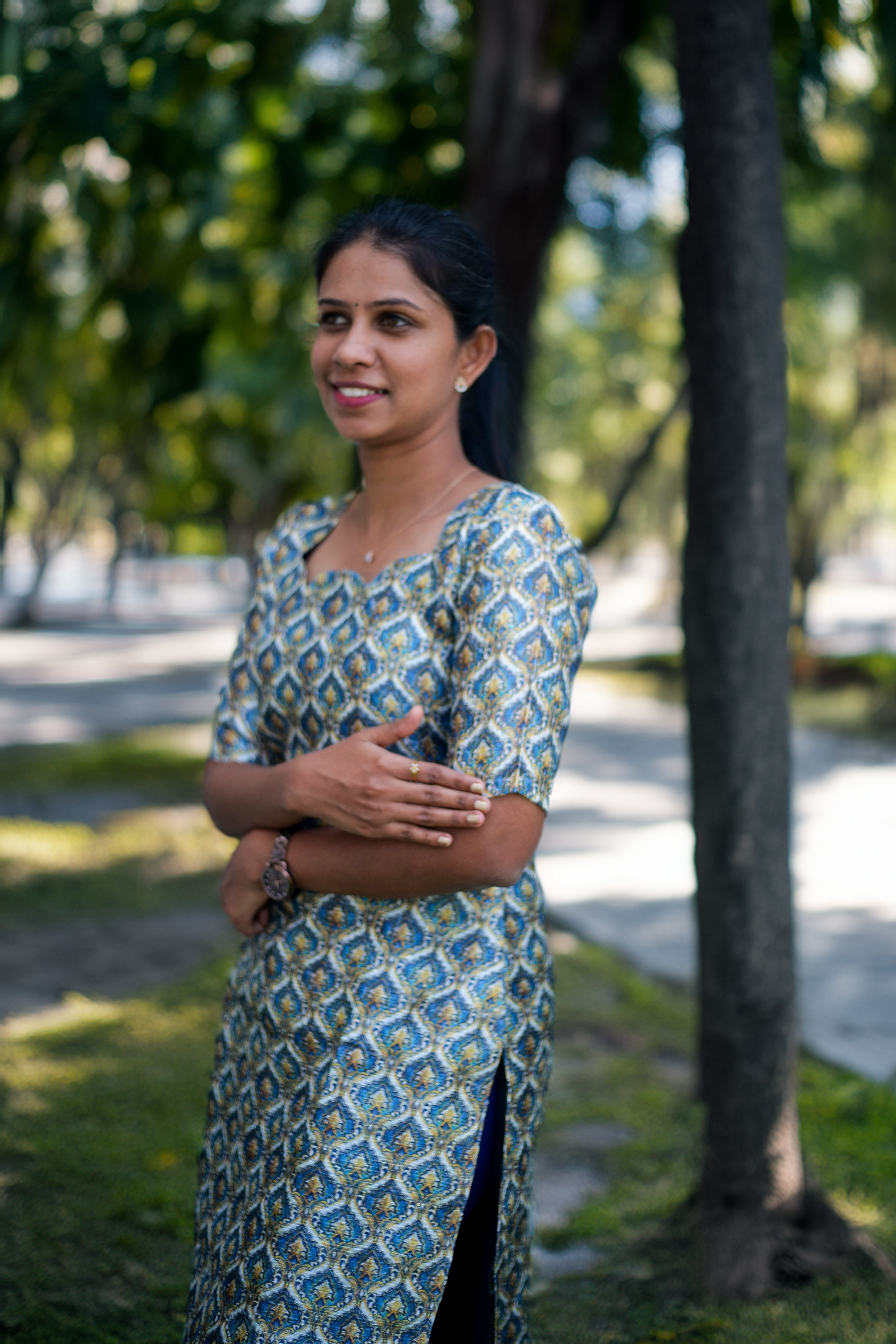 Elegant Blue & Gold Printed Cotton Kurti for Women
