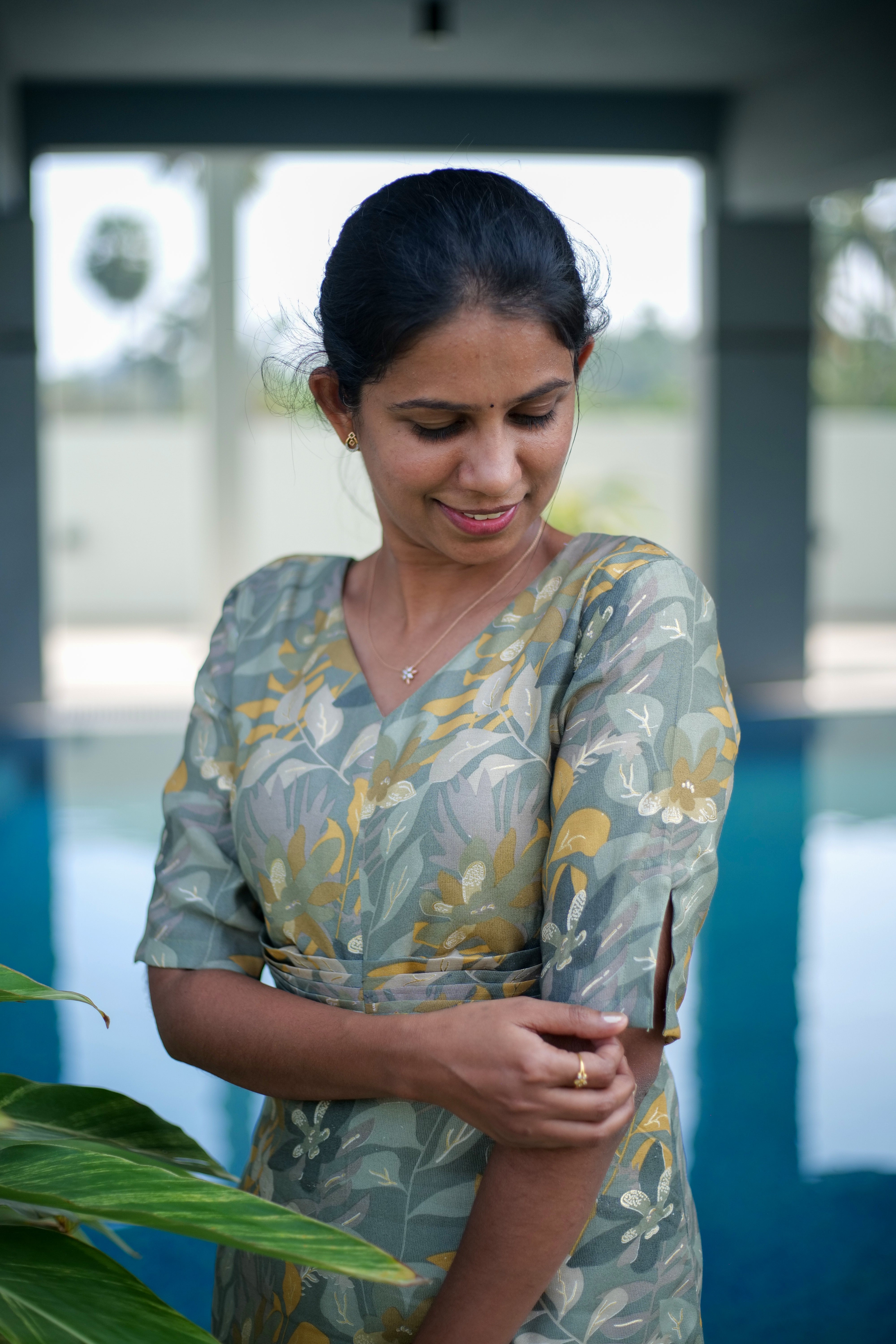 Sage Green Printed Silk Kurti