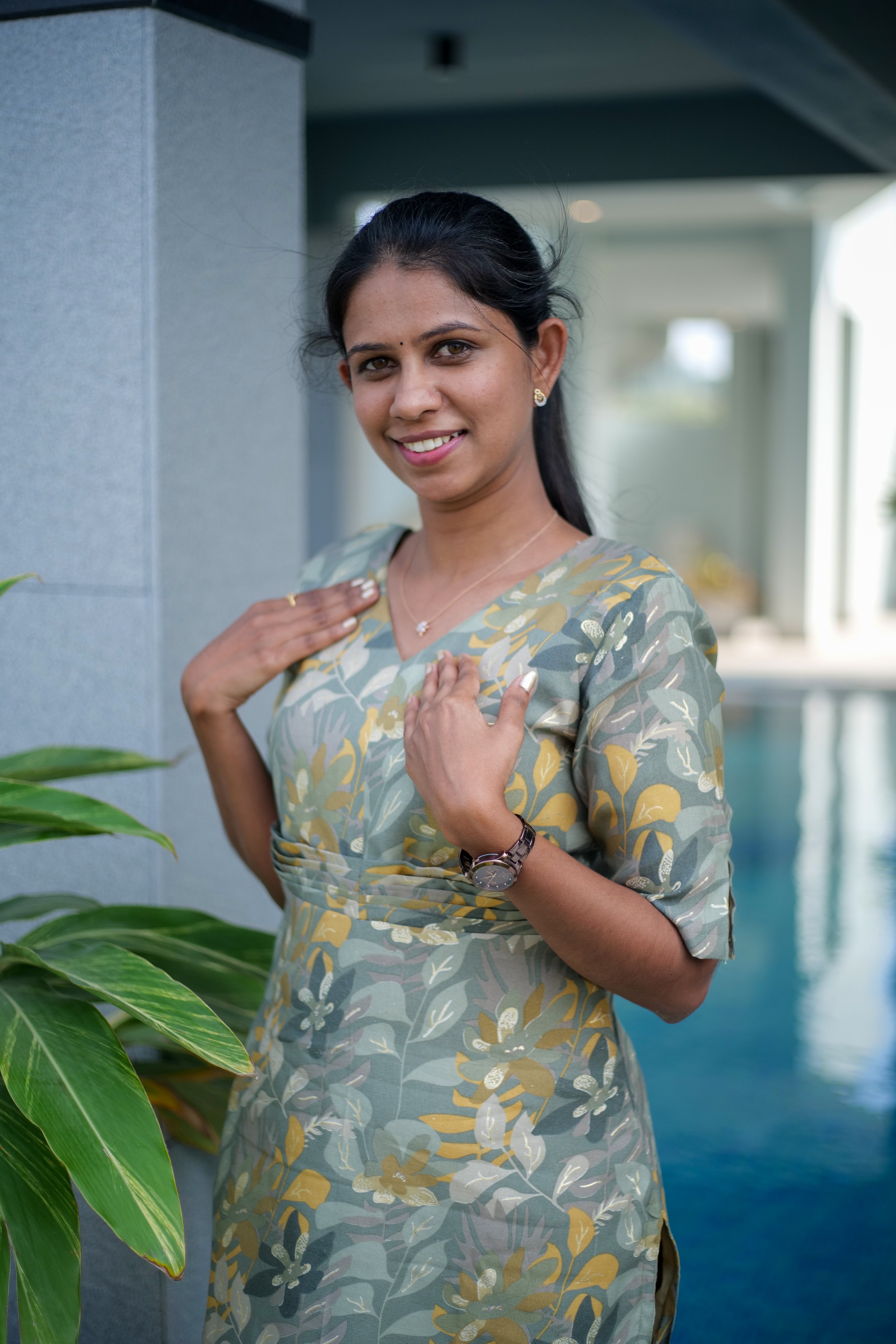 Sage Green Printed Silk Kurti