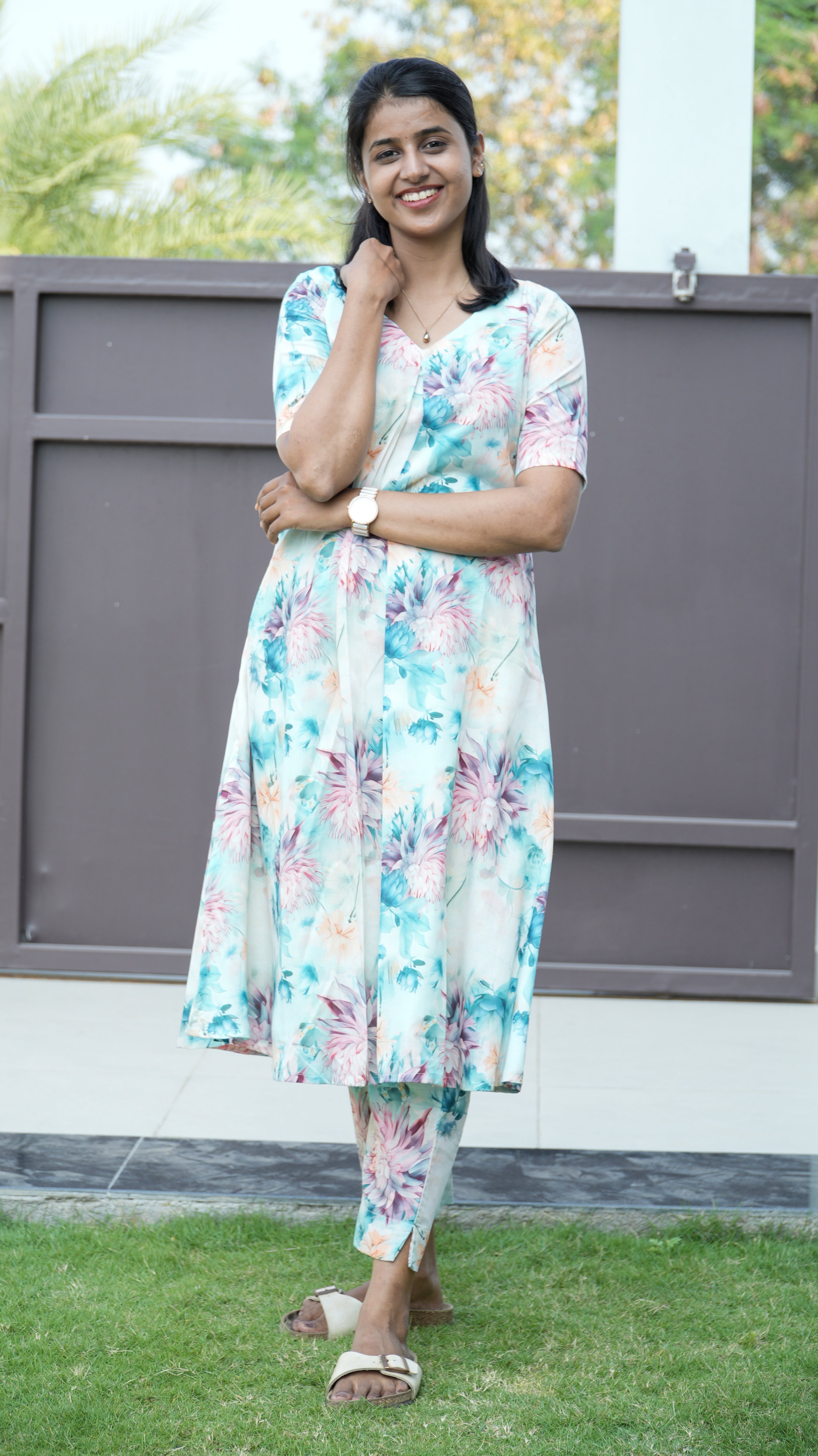 Sliky cotton White Floral co-ord