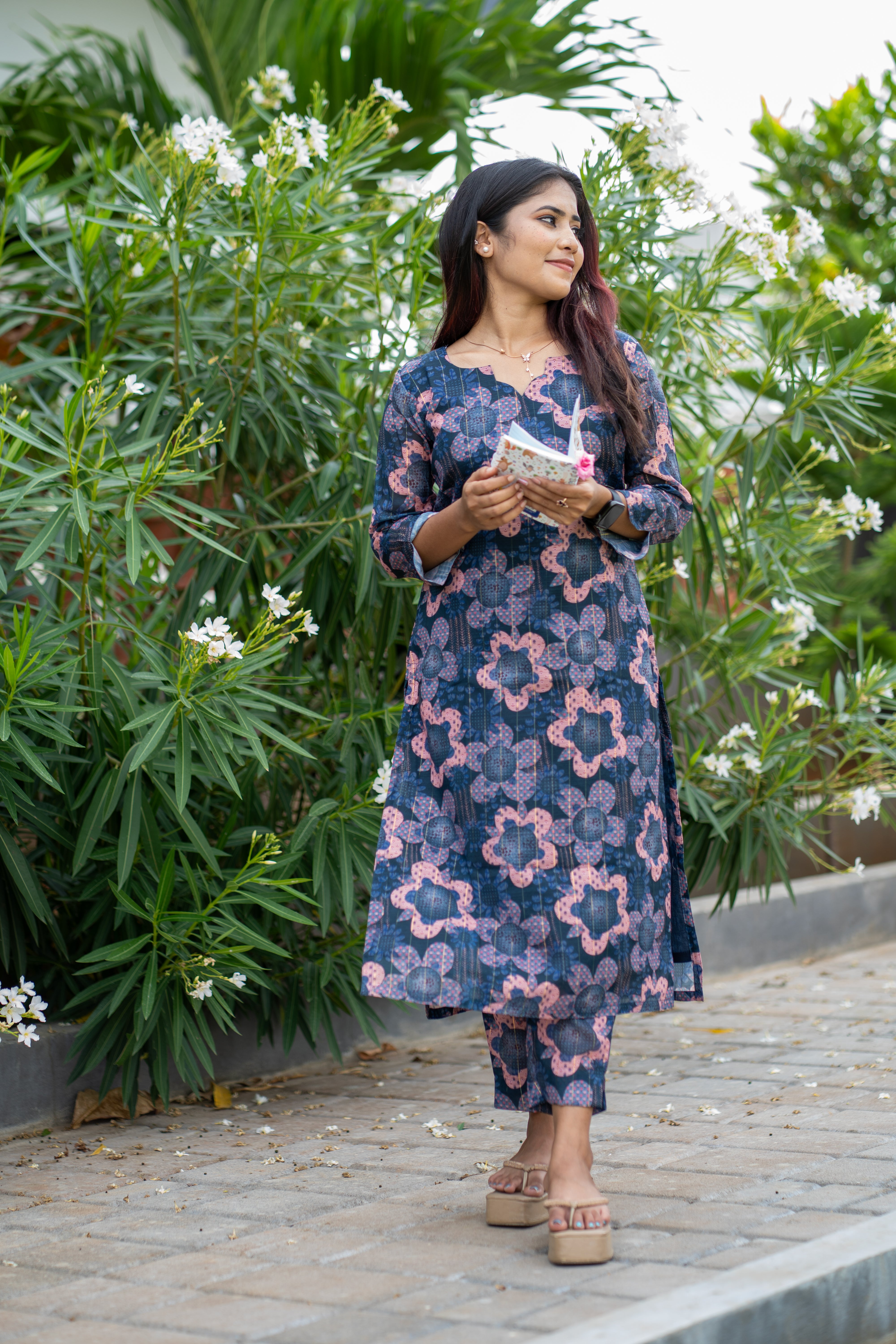 Navy Blue Floral Printed Co-ord Set