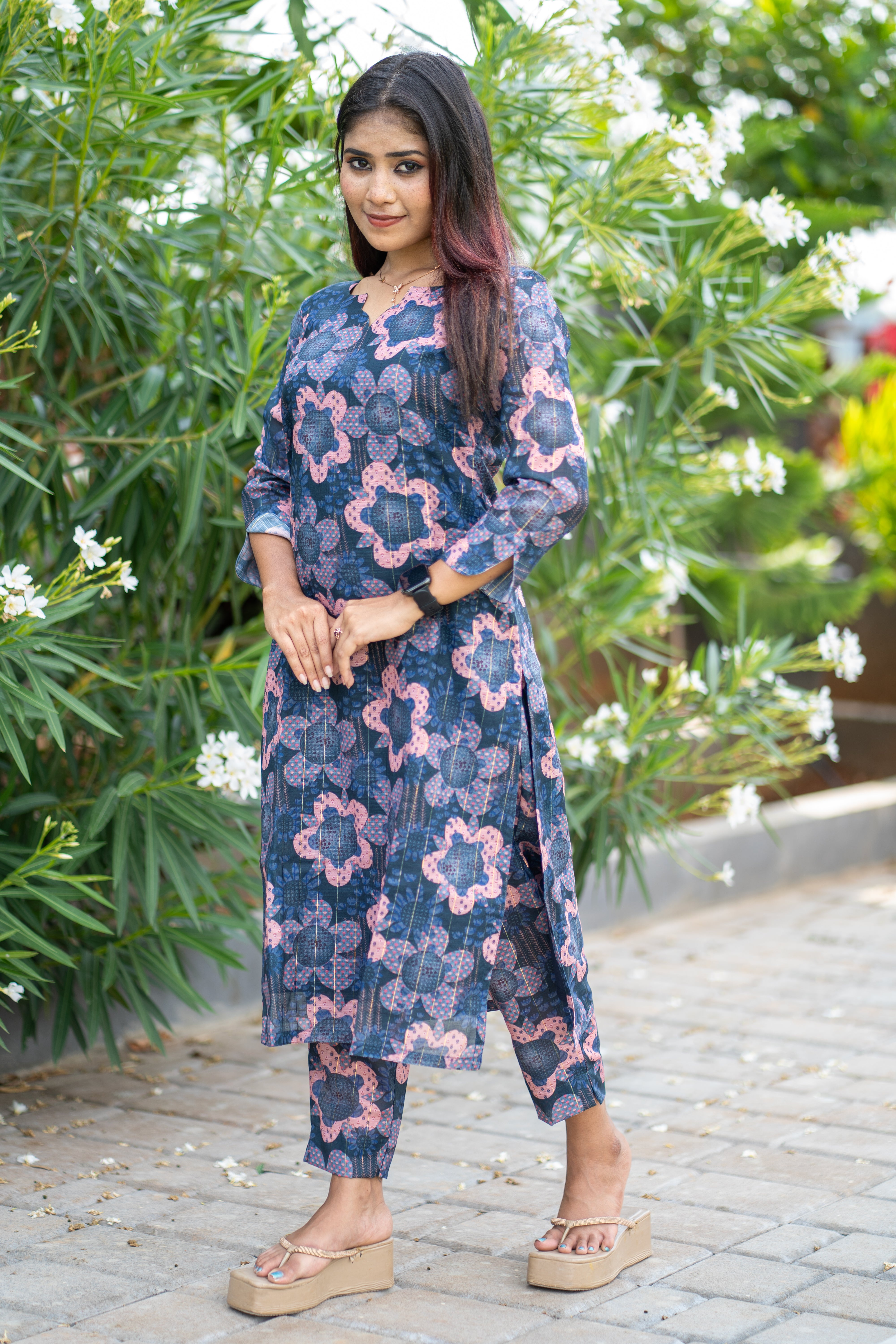 Navy Blue Floral Printed Co-ord Set