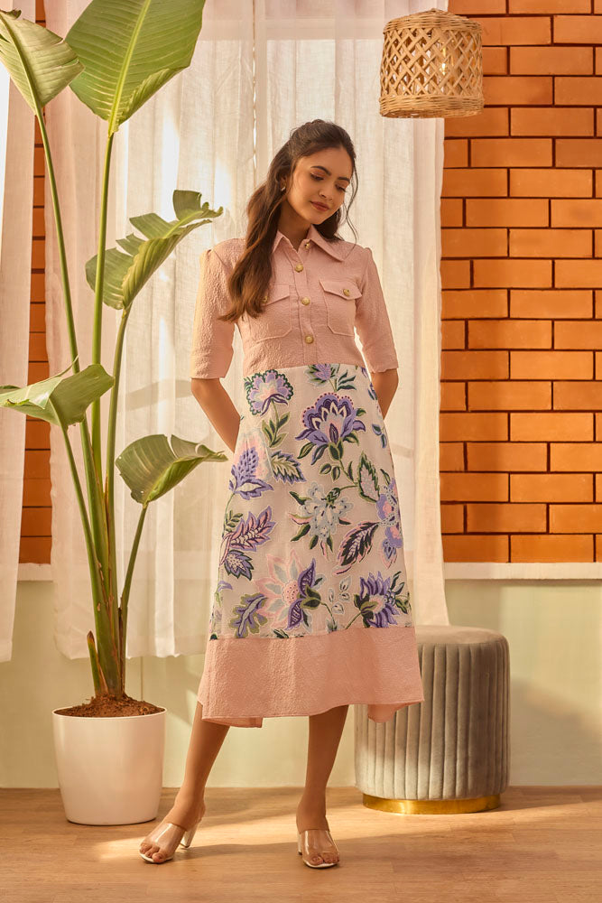 Peach Shirt Net Dress