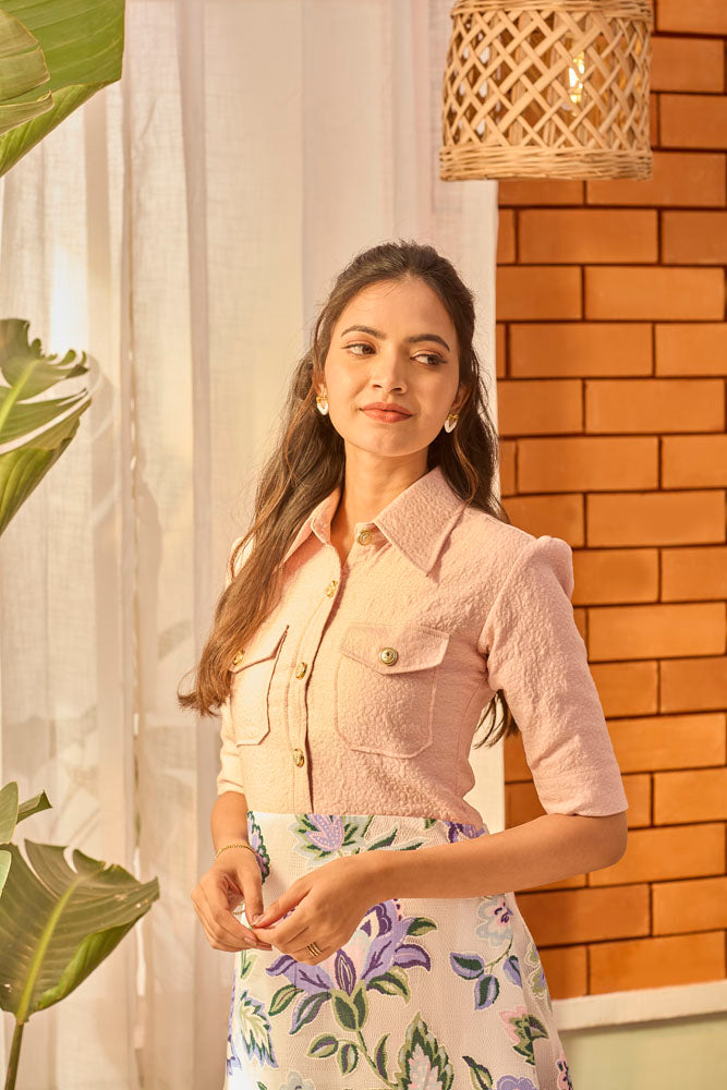 Peach Shirt Net Dress