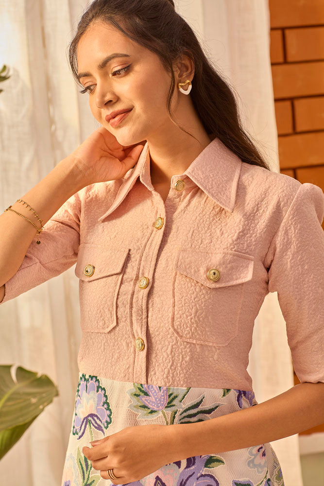 Peach Shirt Net Dress