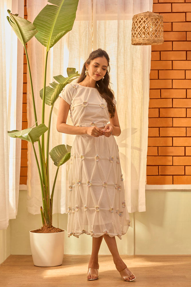 White Scuba Net Dress