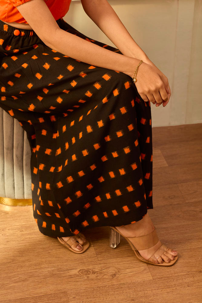 Black Ikkat Skirt Orange Top Co - Ord Set