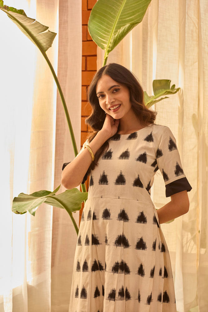 White Ikkat Chumki Dress