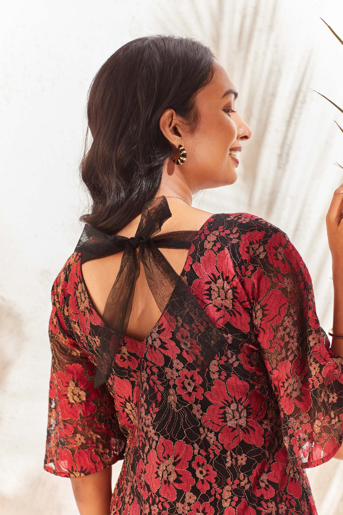 Red floral net dress