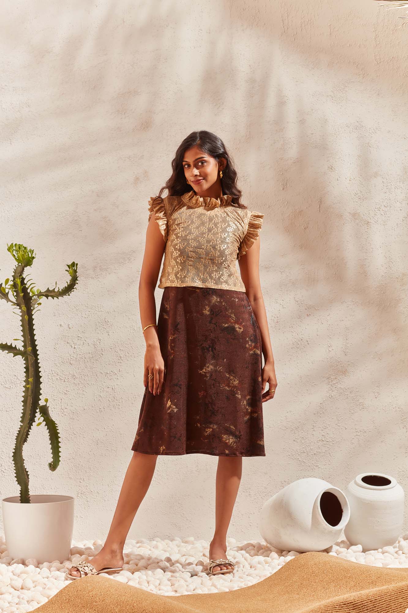 Gold and Brown Net Velvet