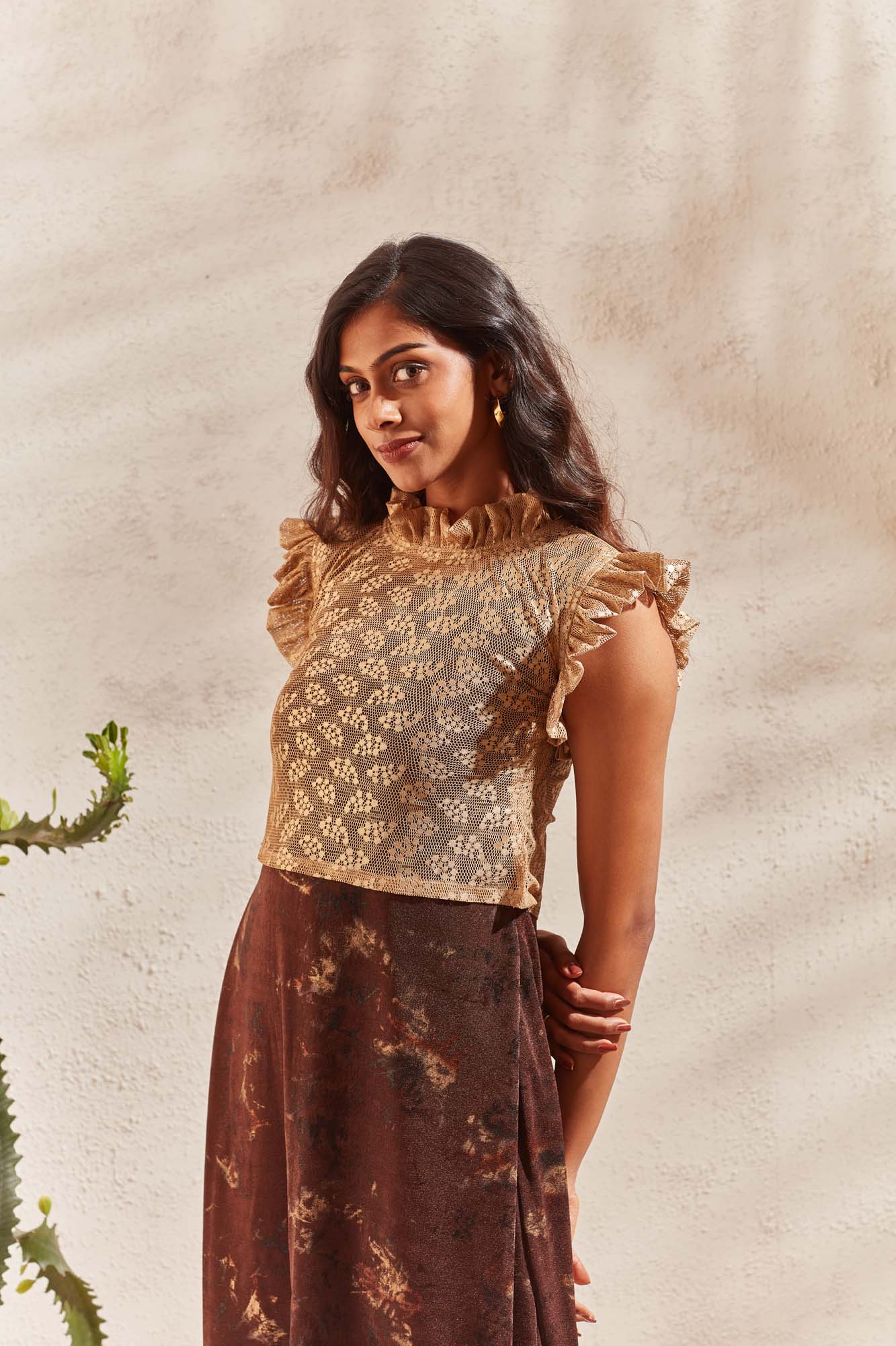 Gold and Brown Net Velvet