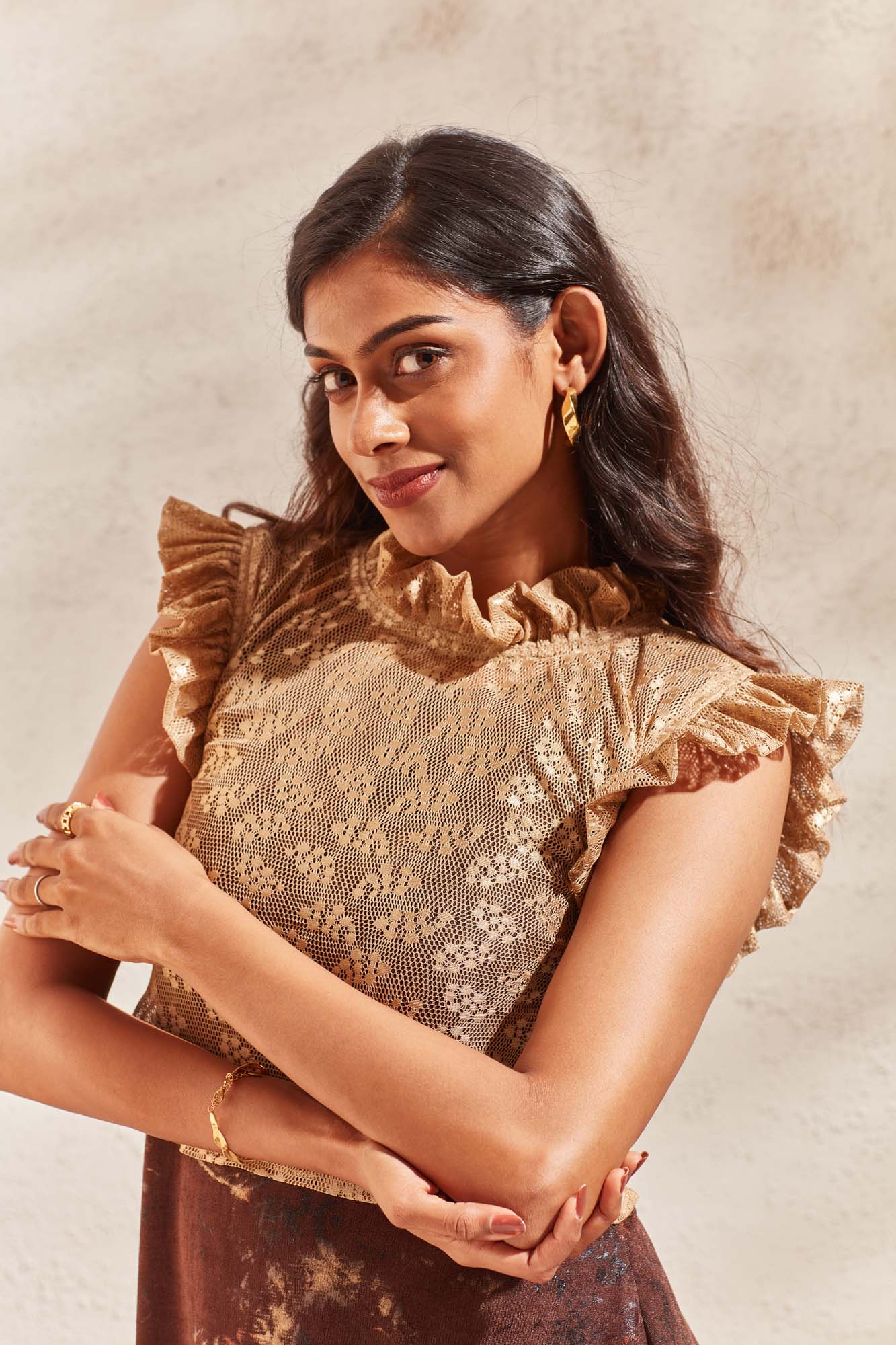 Gold and Brown Net Velvet