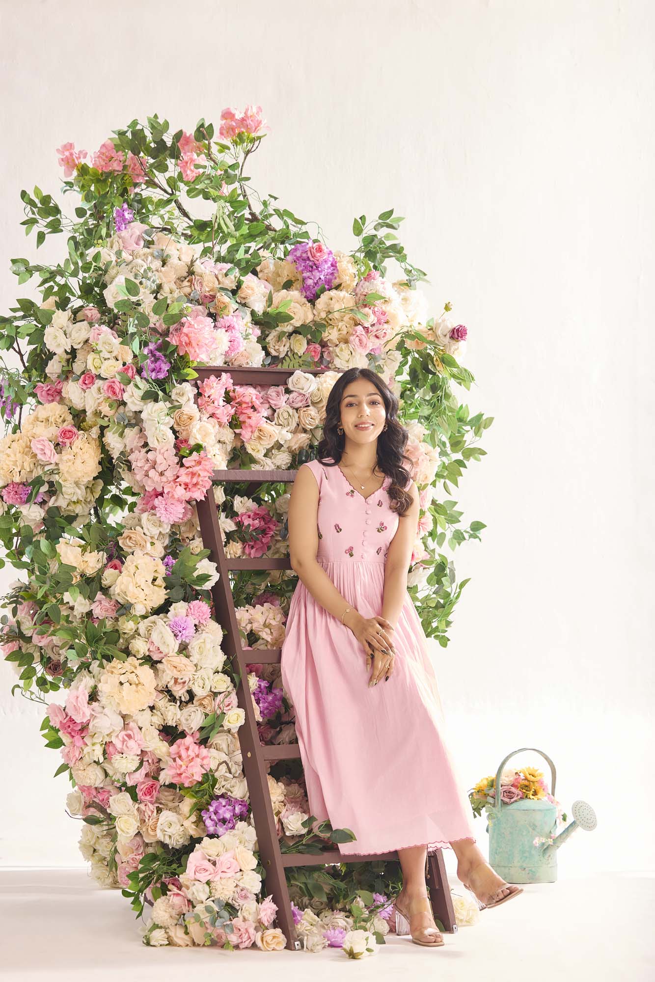 Pink daisy embroidered Cotton Dress