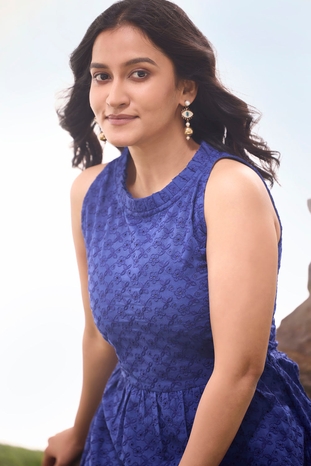 Lepis Blue Cutwork Dress