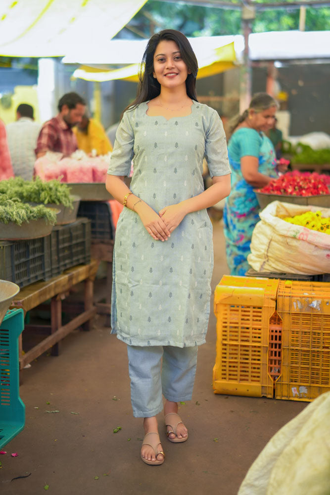 Women’s Light Grey Straight Kurti with Pants
