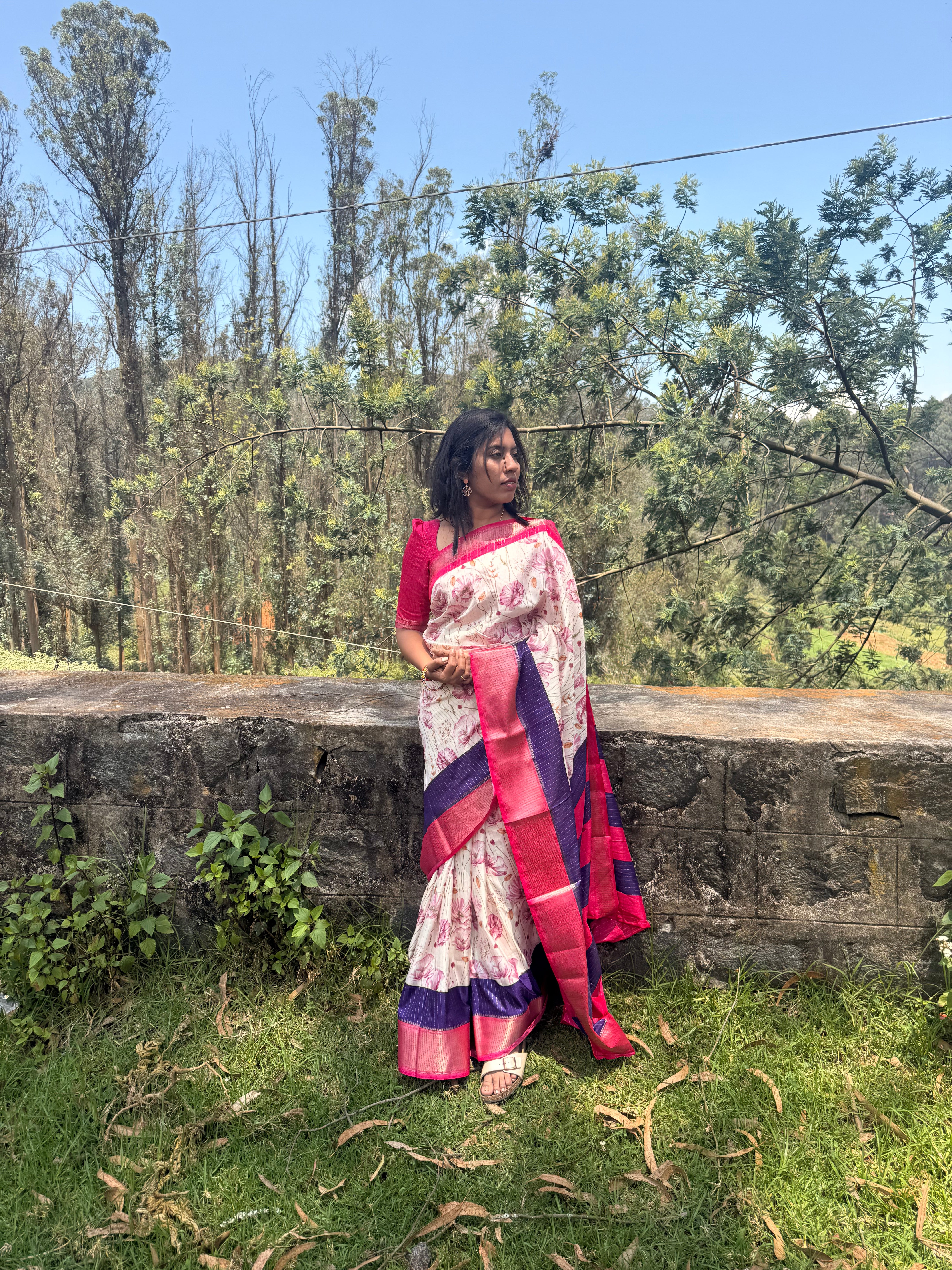 Ivory Bloom & Berry Edge Saree