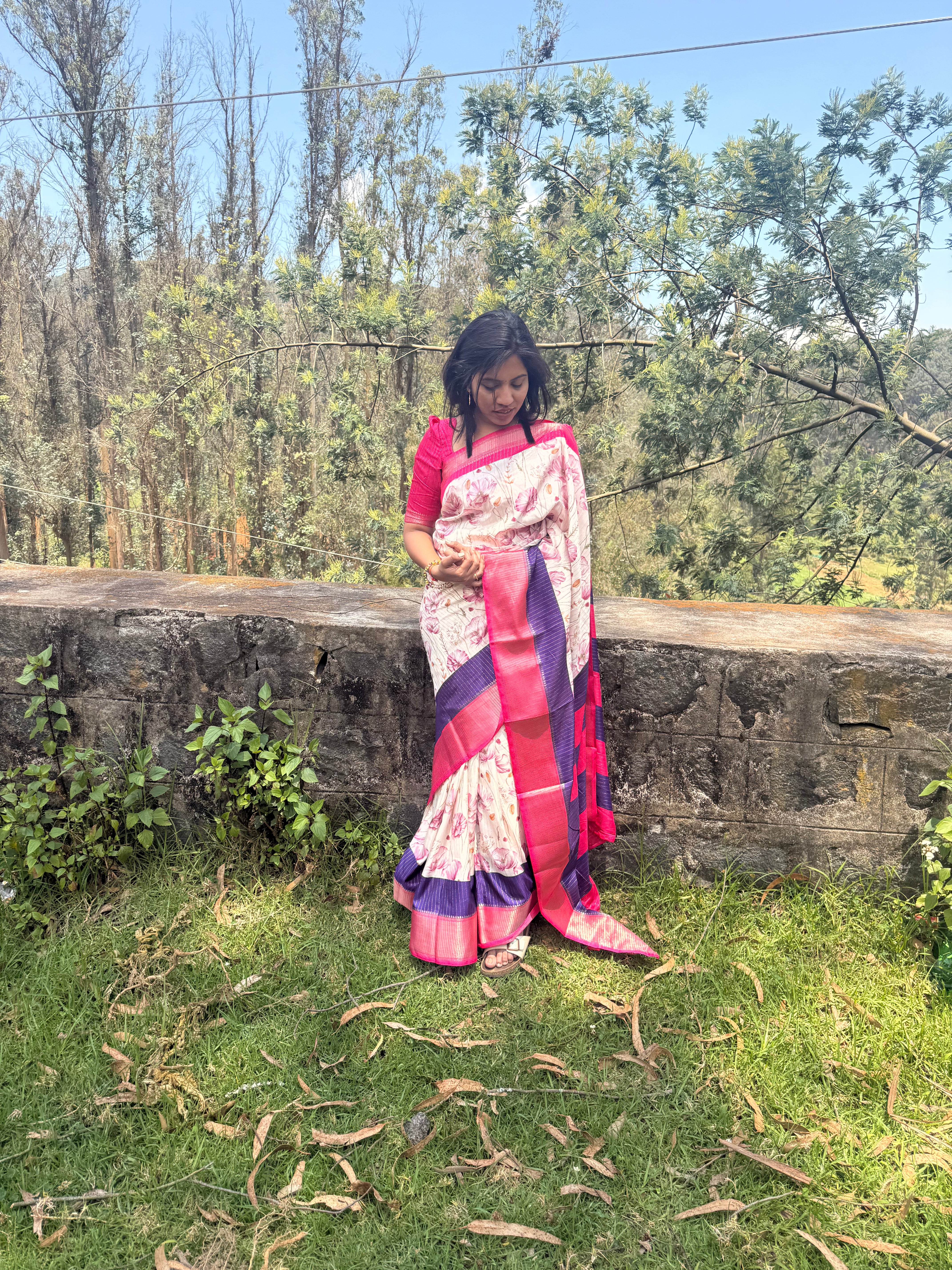 Ivory Bloom & Berry Edge Saree