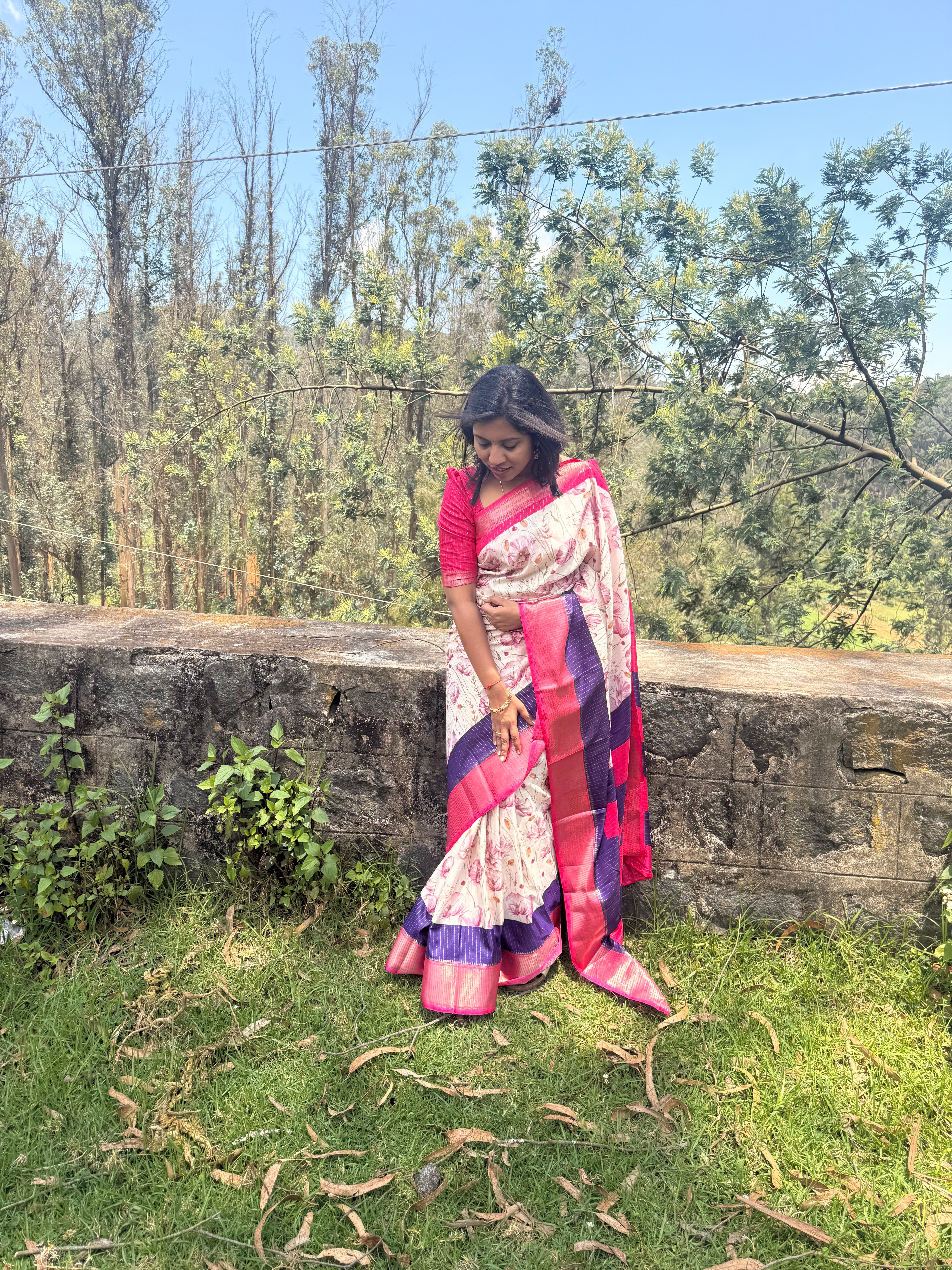 Ivory Bloom & Berry Edge Saree