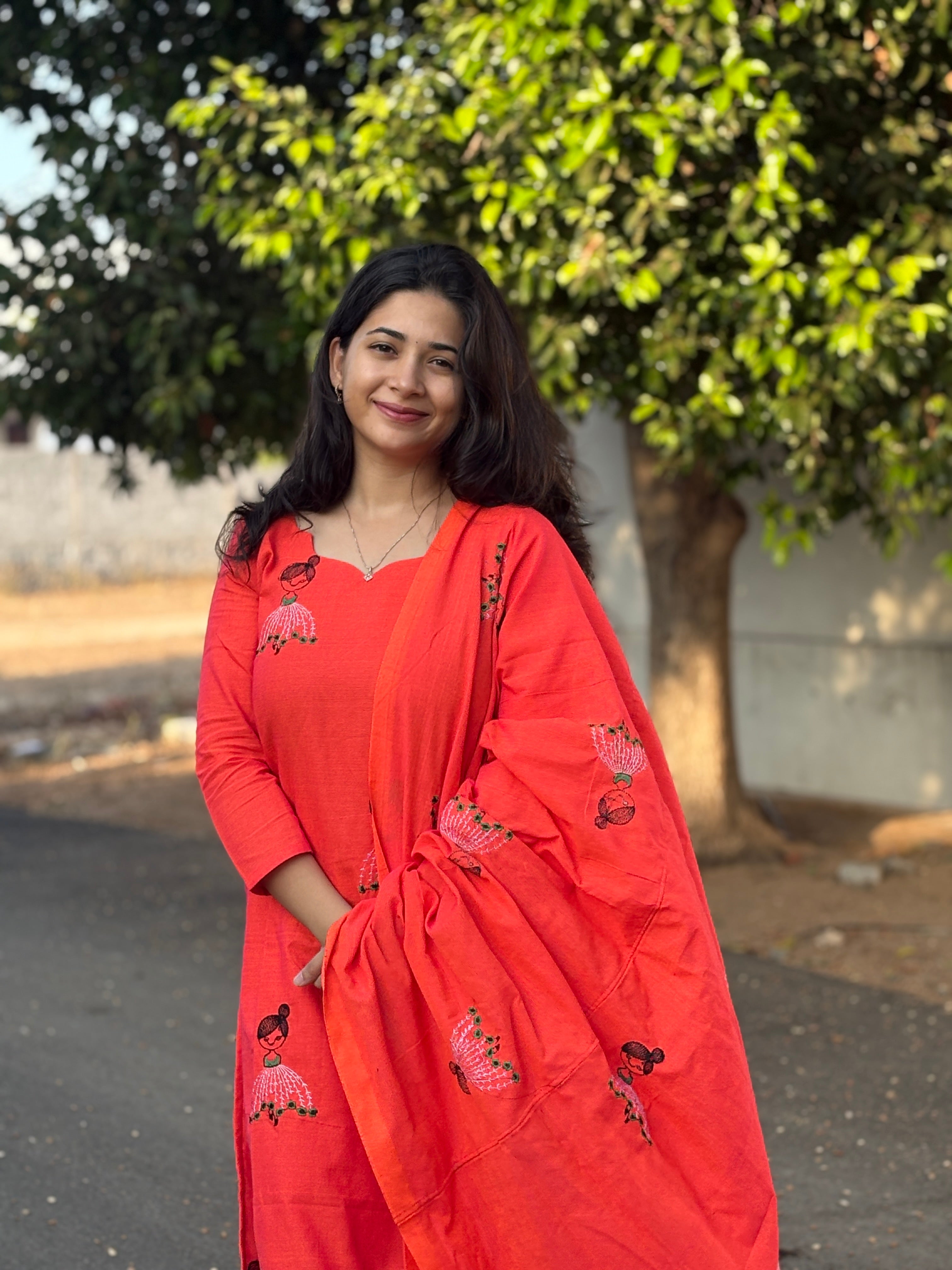 Coral Bloom Embroidered 3 piece Set