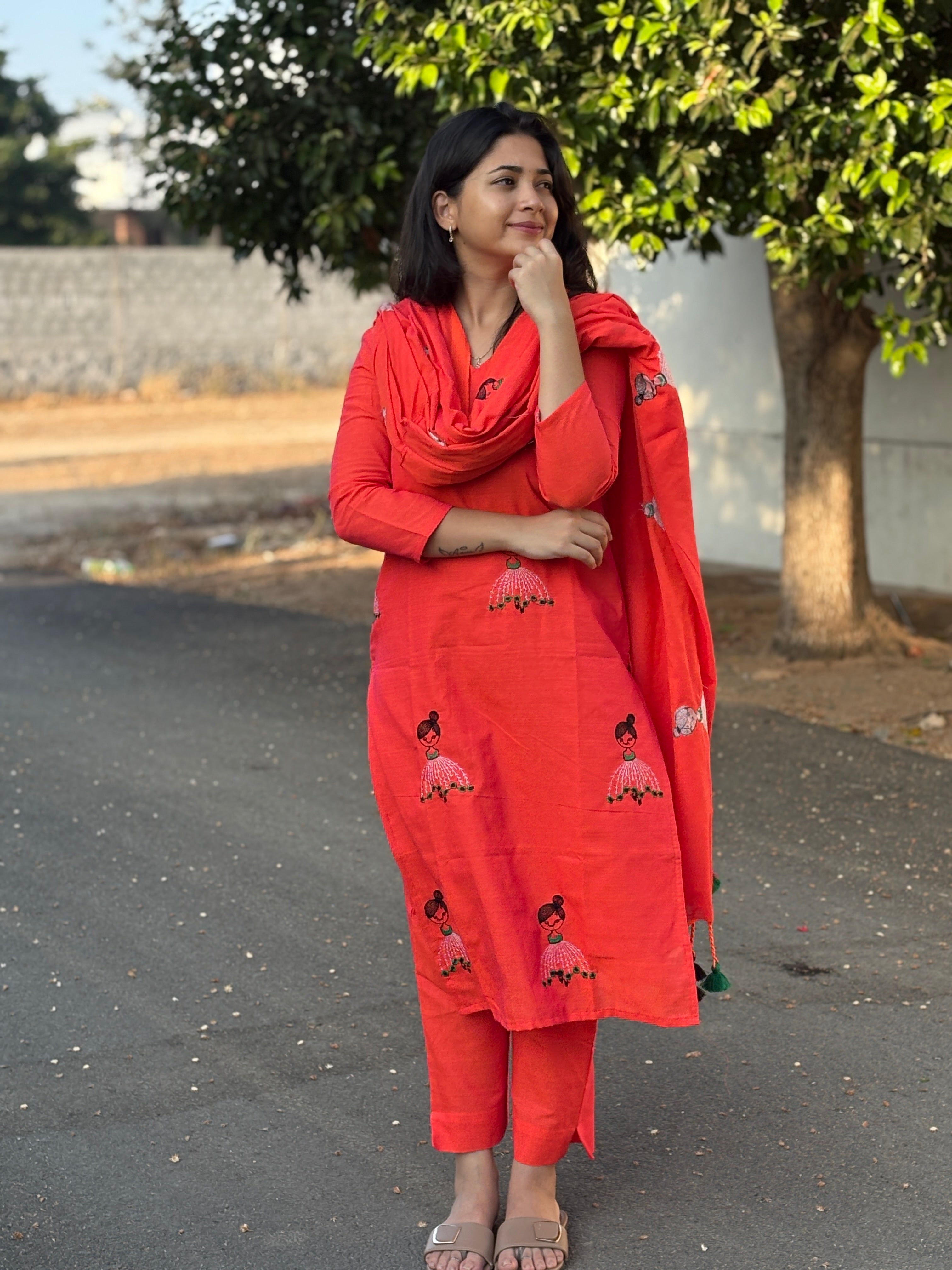 Coral Bloom Embroidered 3 piece Set