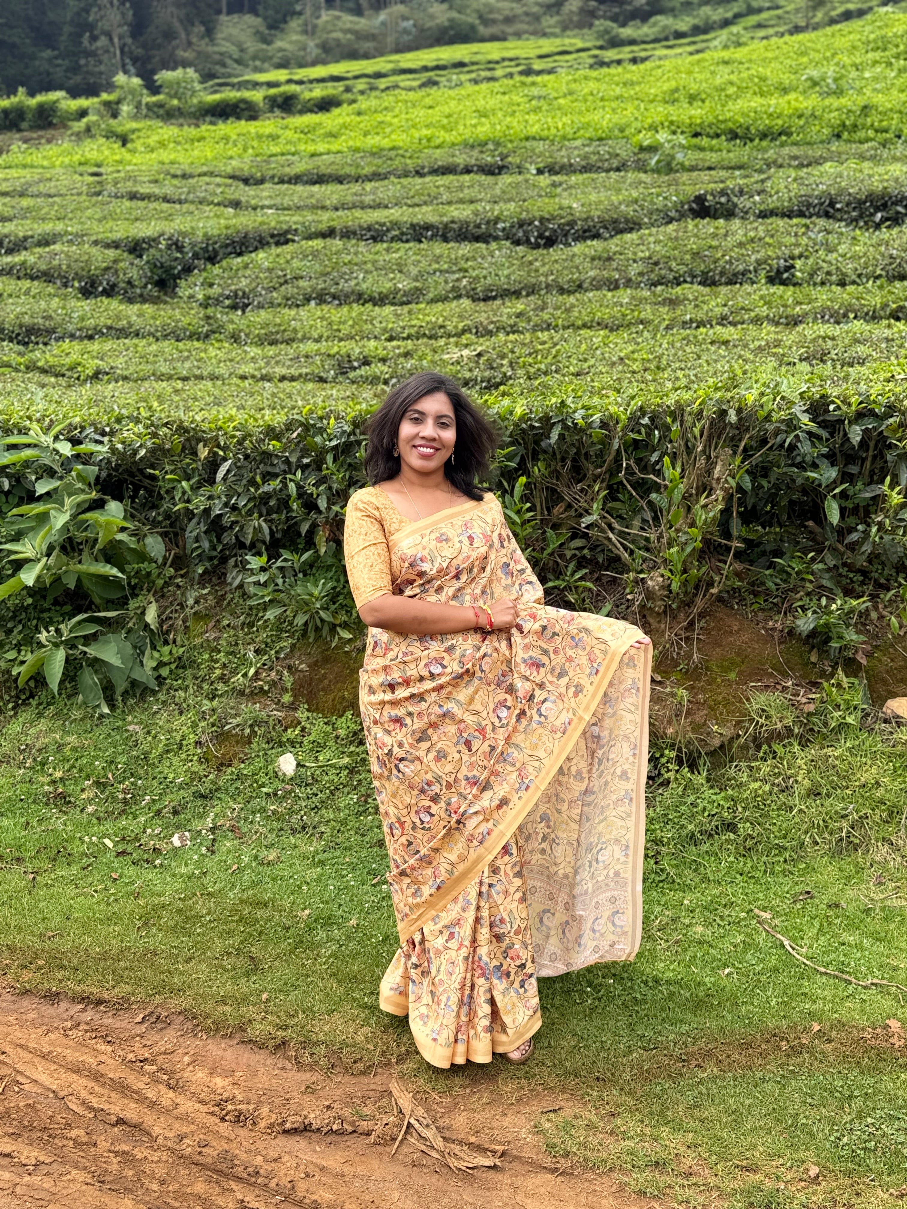 Golden Yellow with Floral Pattern Saree