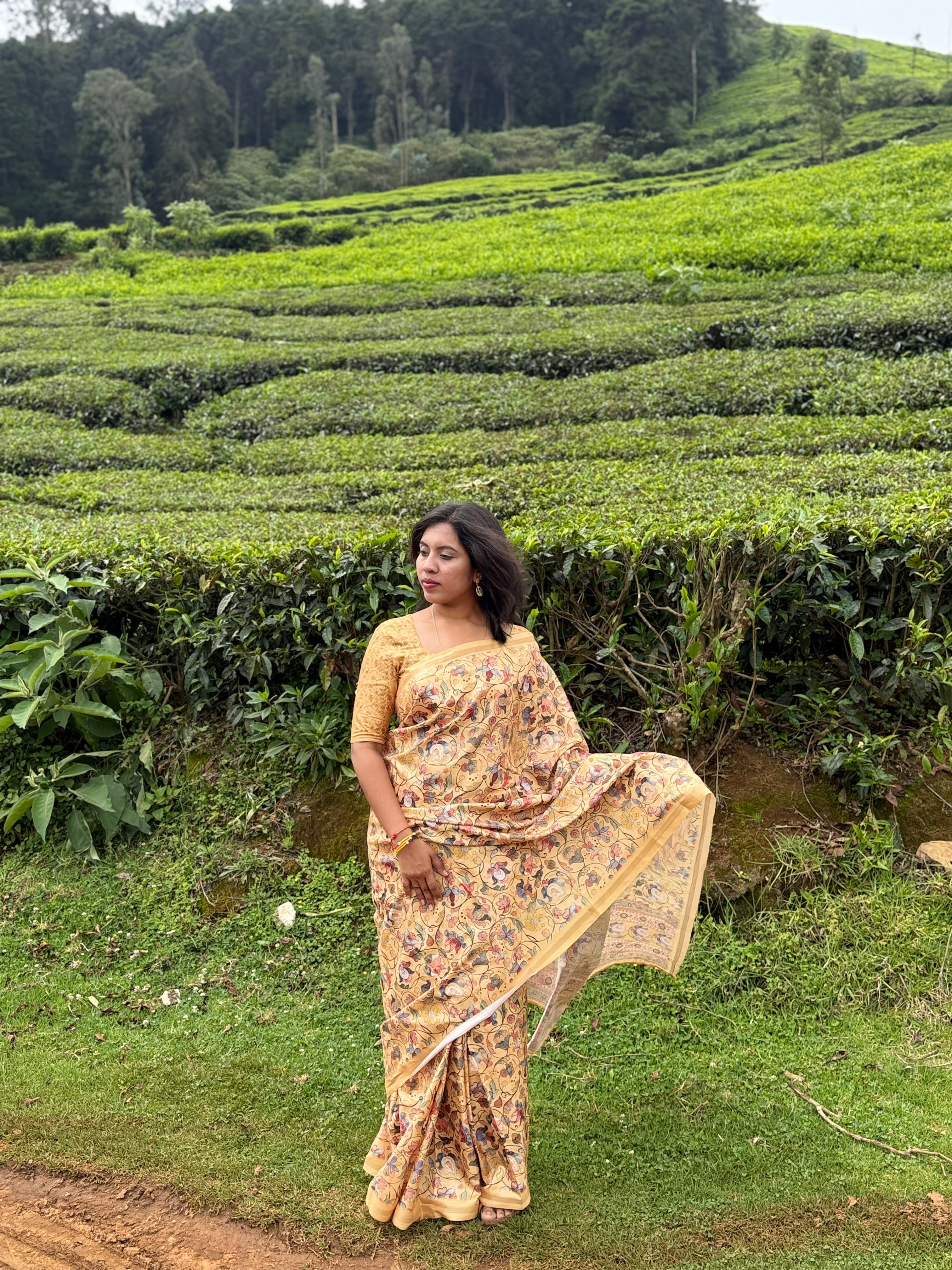Golden Yellow with Floral Pattern Saree