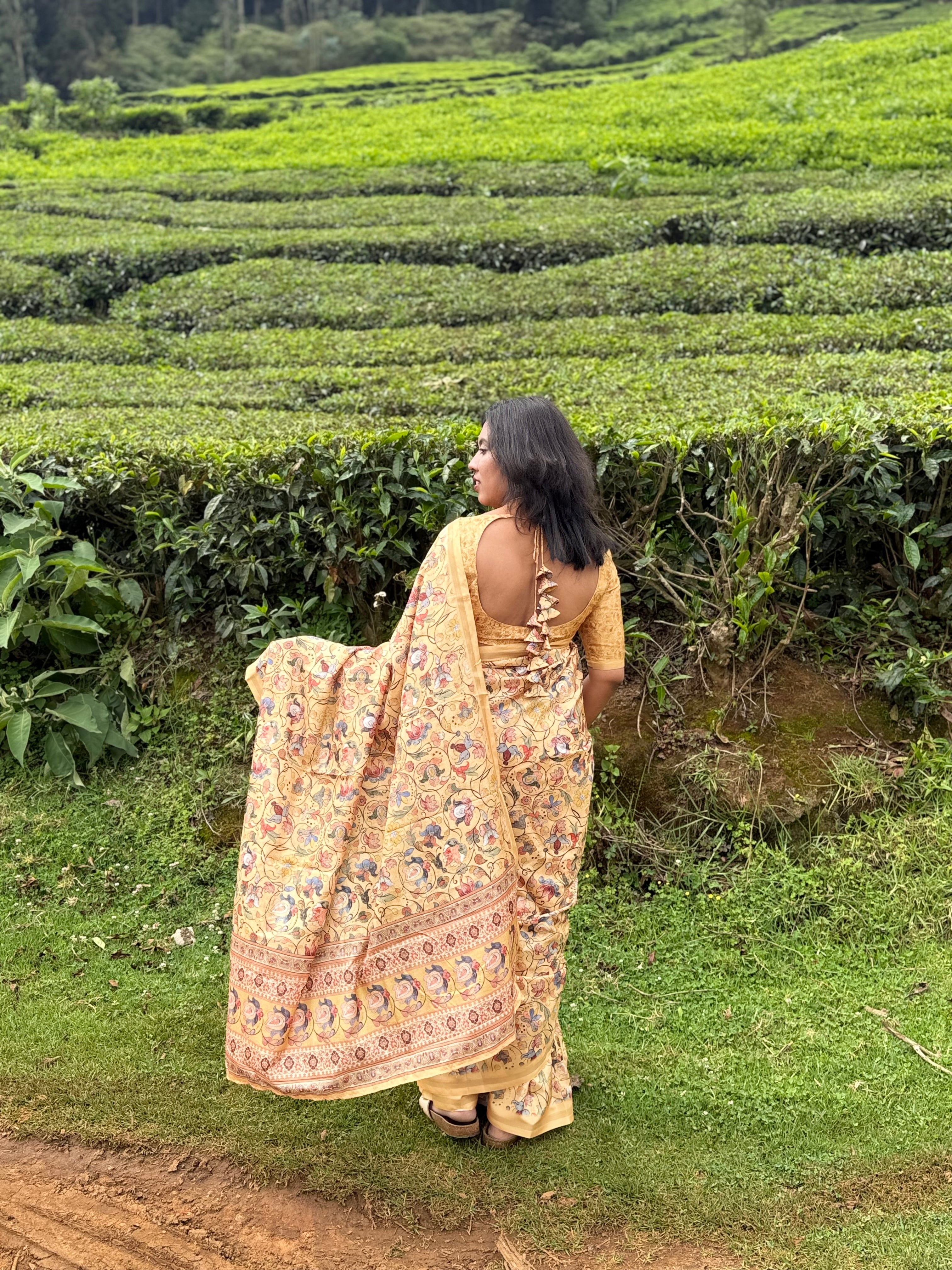 Golden Yellow with Floral Pattern Saree