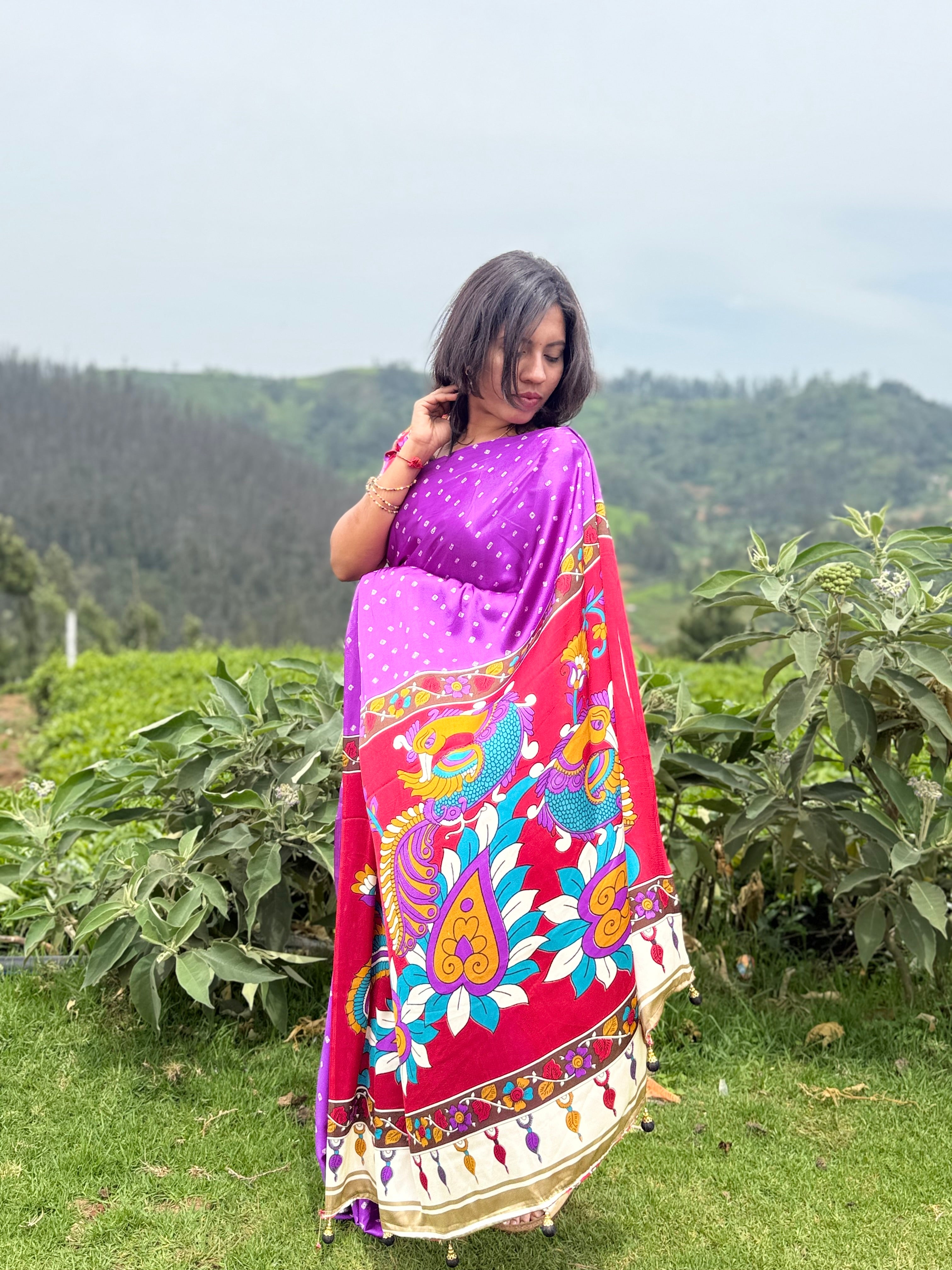 Vibrant Print Saree with Colorful Peacock