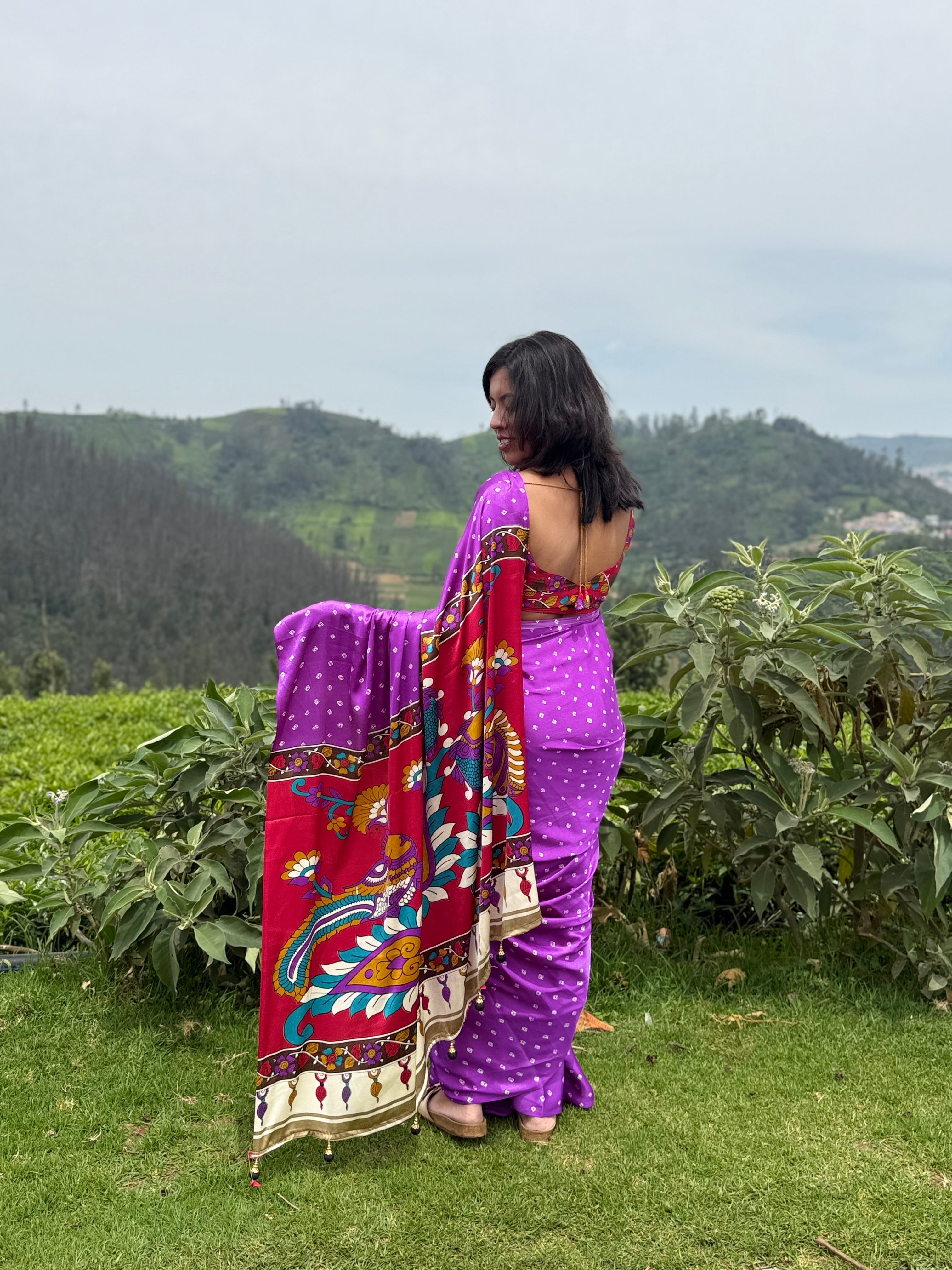 Vibrant Print Saree with Colorful Peacock