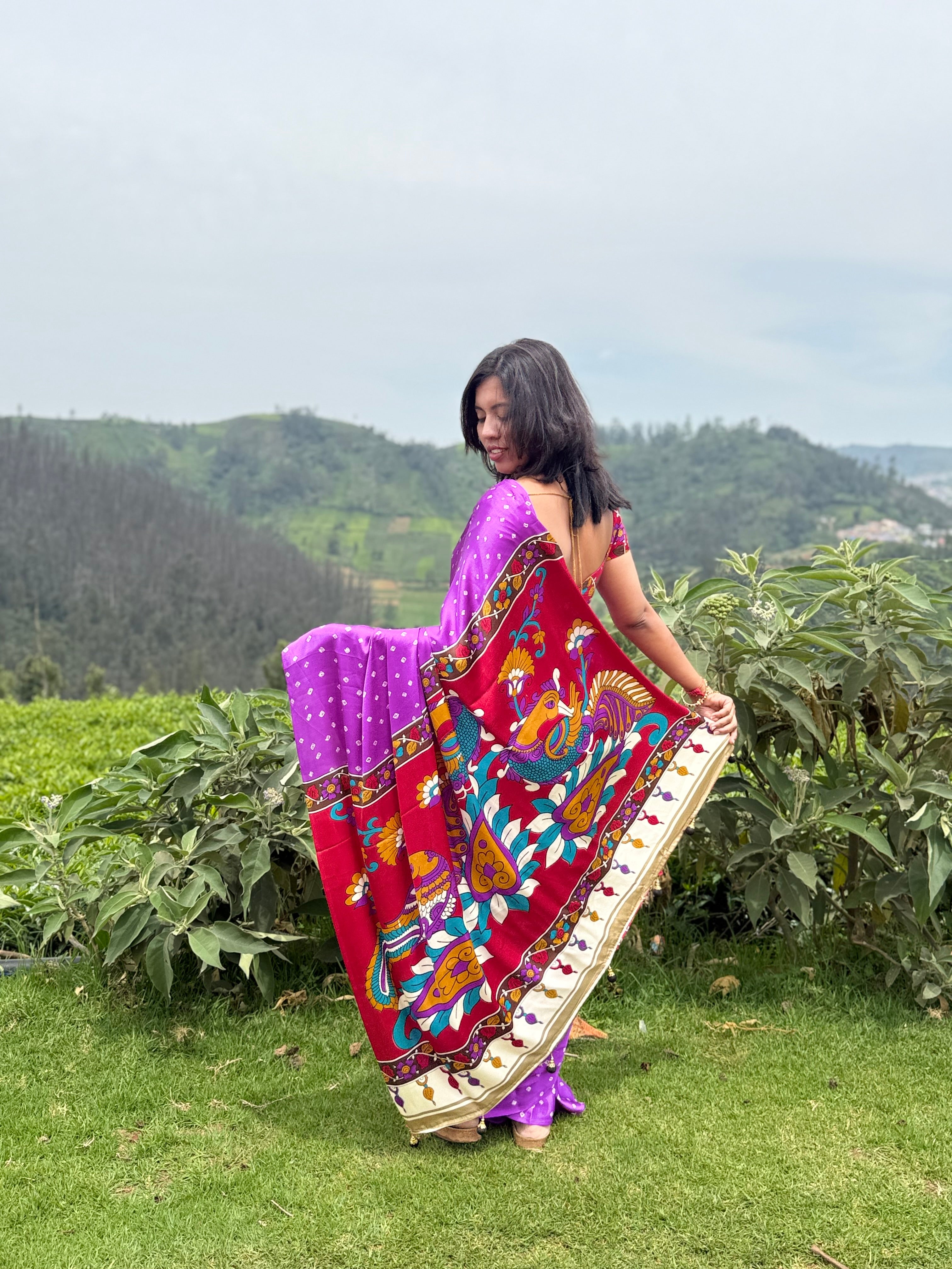 Vibrant Print Saree with Colorful Peacock