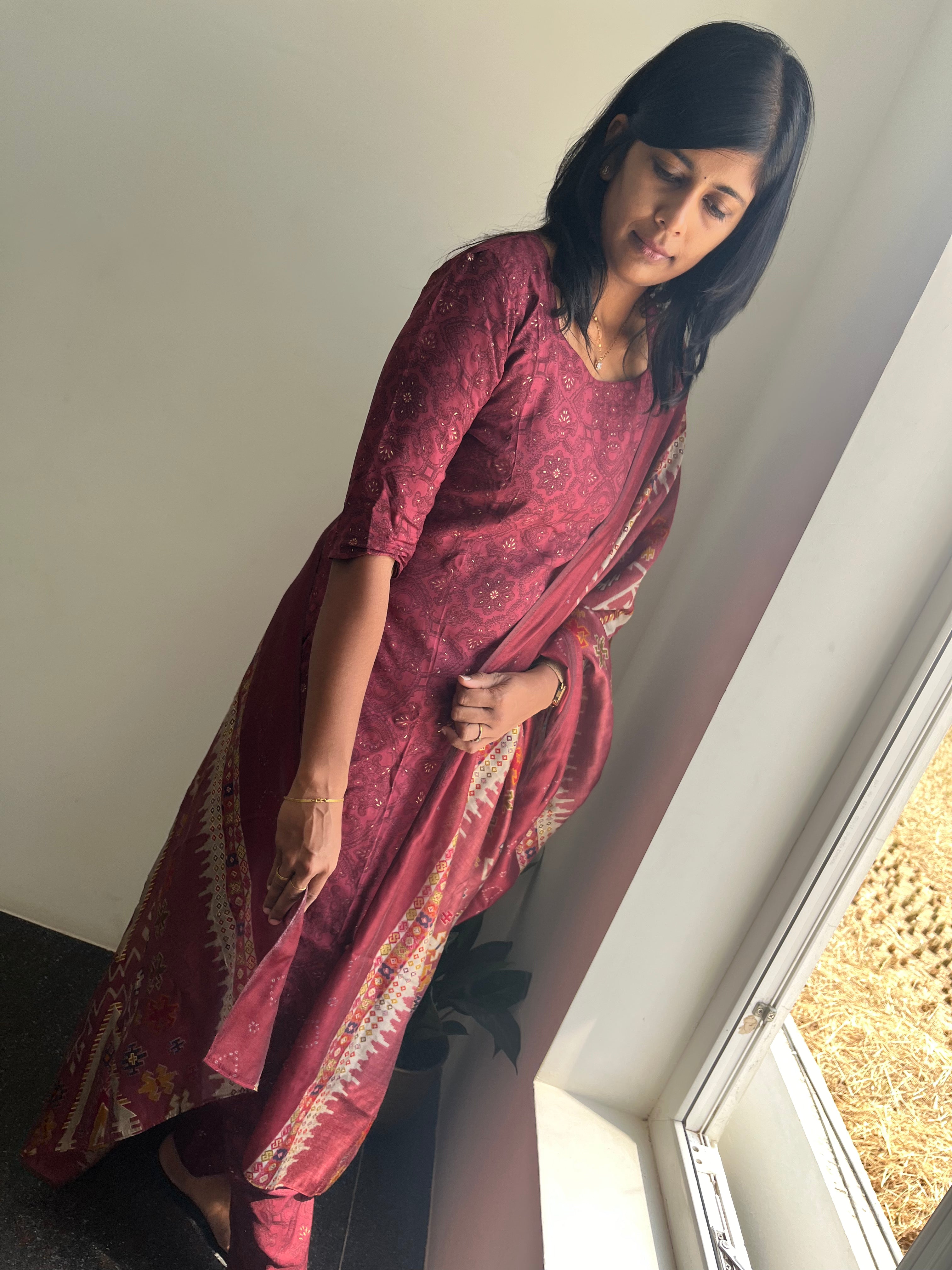 Wine Elegance Kurti Set