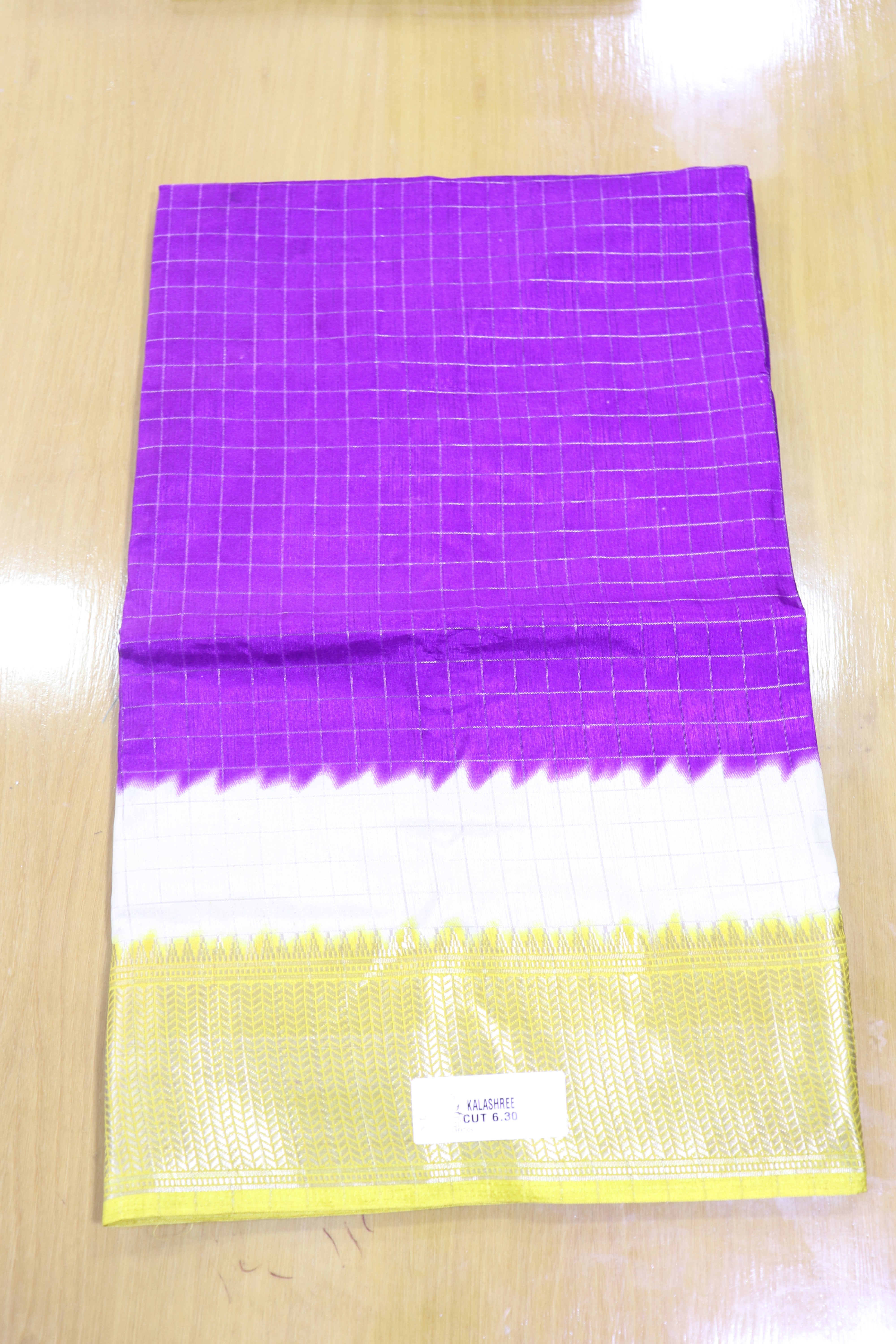 Purple checked art silk saree