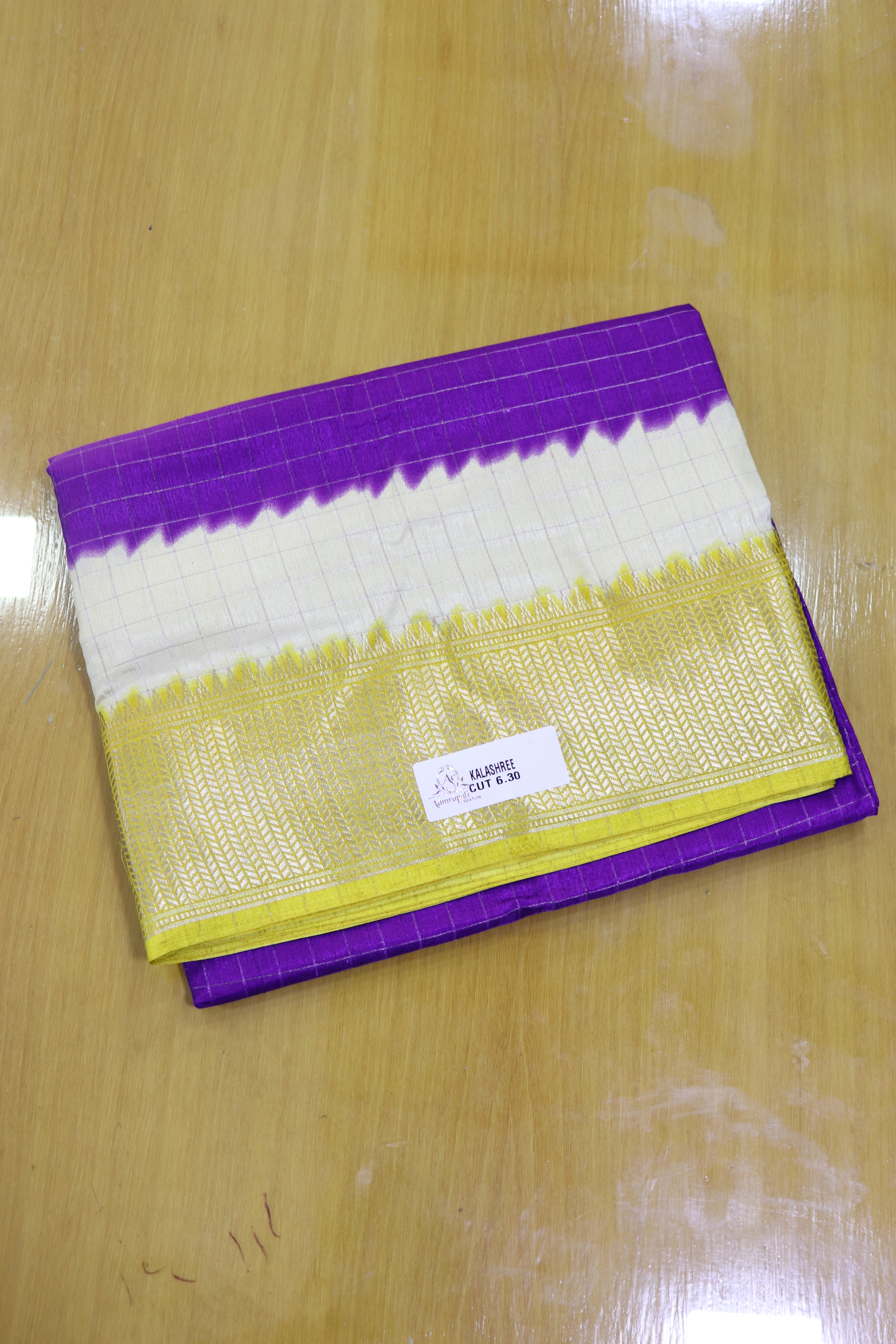 Purple checked art silk saree